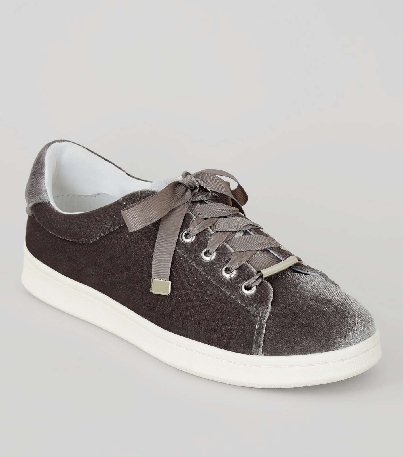 Grey Velvet Lace Up Trainers 