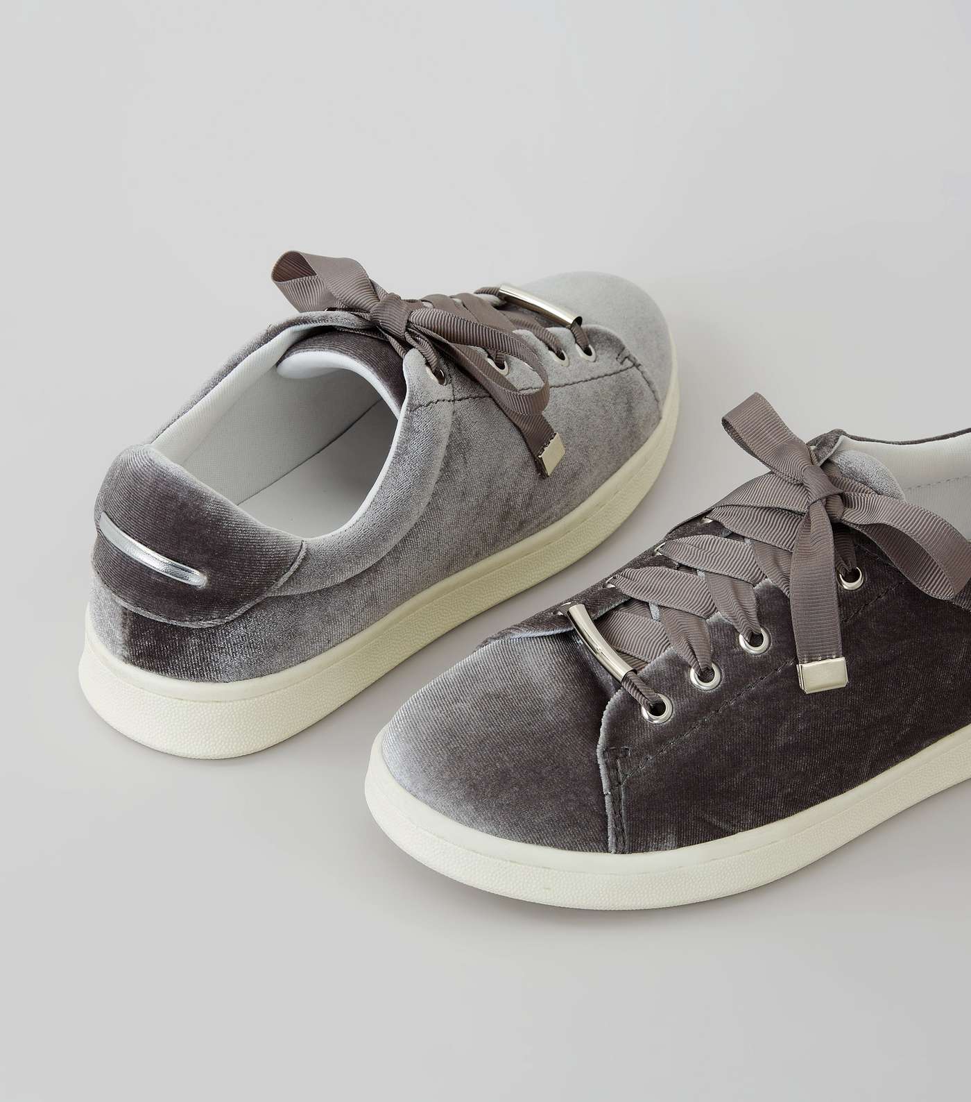 Grey Velvet Lace Up Trainers  Image 5