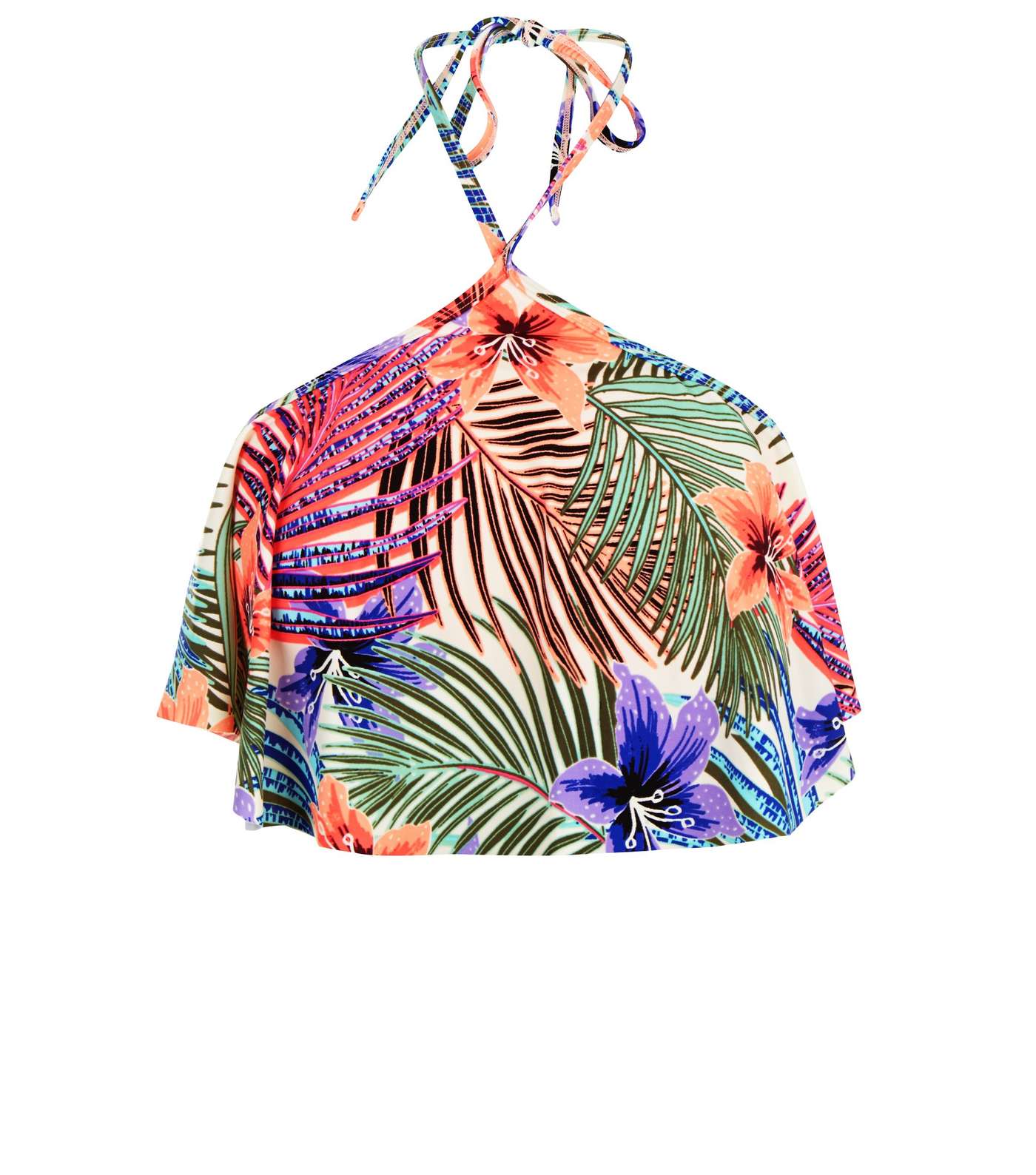 Multi Coloured Tropical Print Draped Bikini Top Image 2