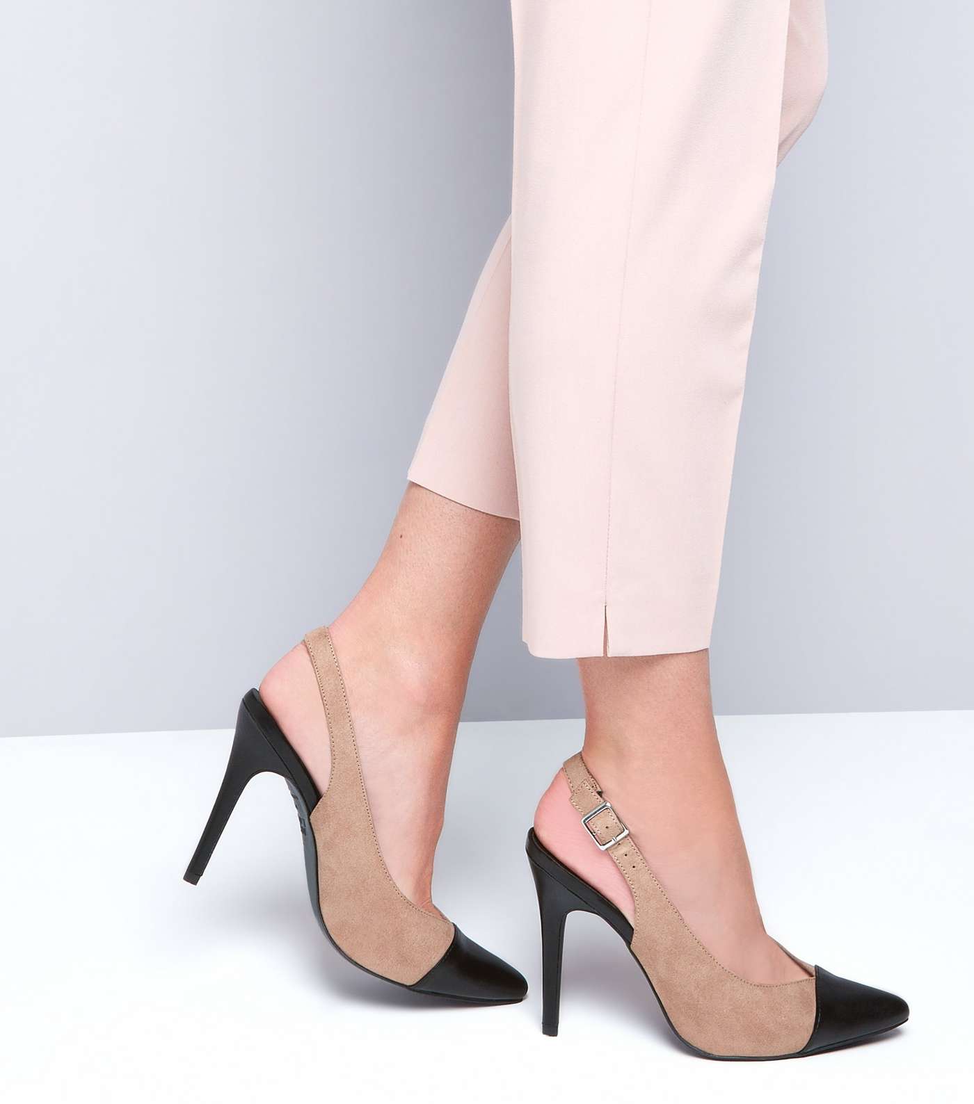 Pink Contrast Toe Cap Slingback Pointed Heels Image 3