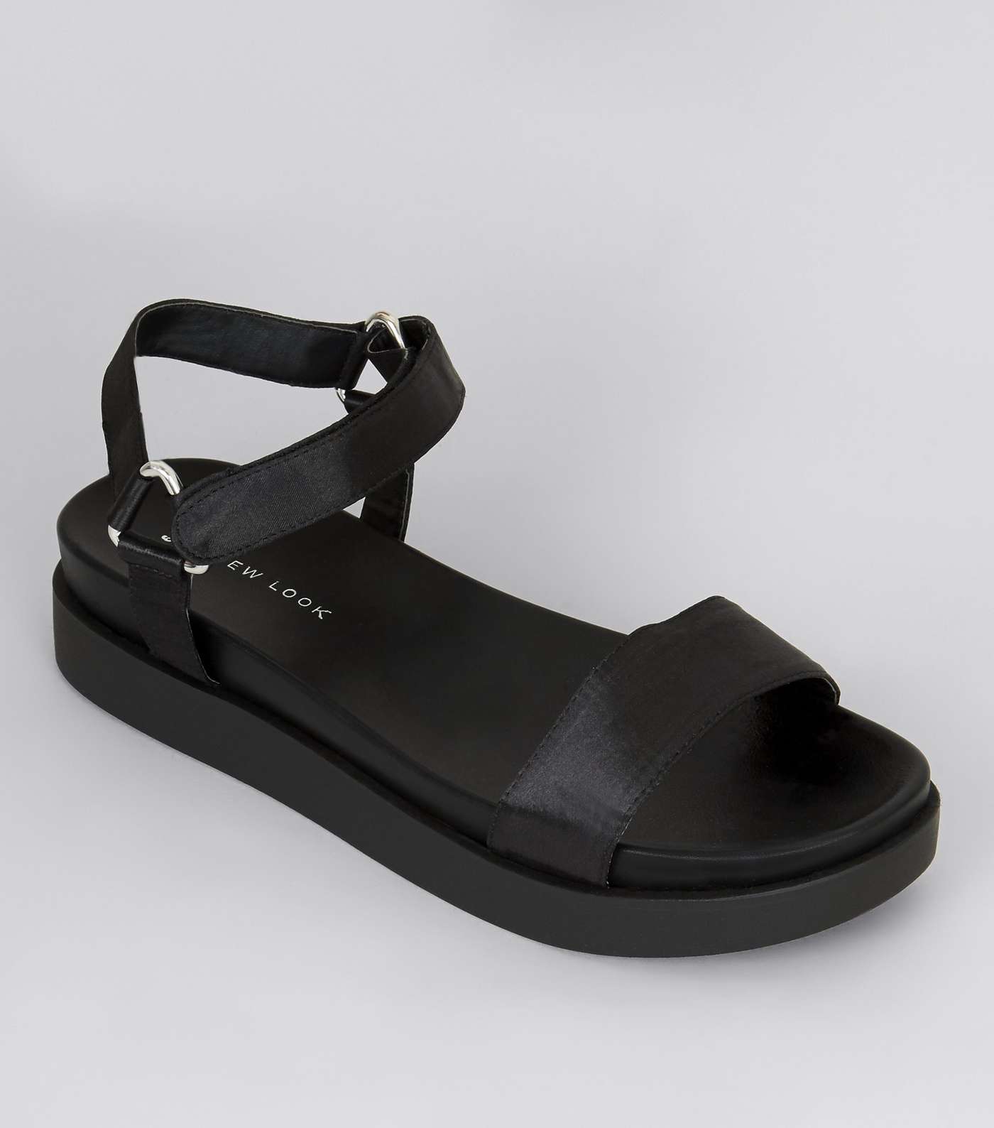 Black Satin Flatform Sandals