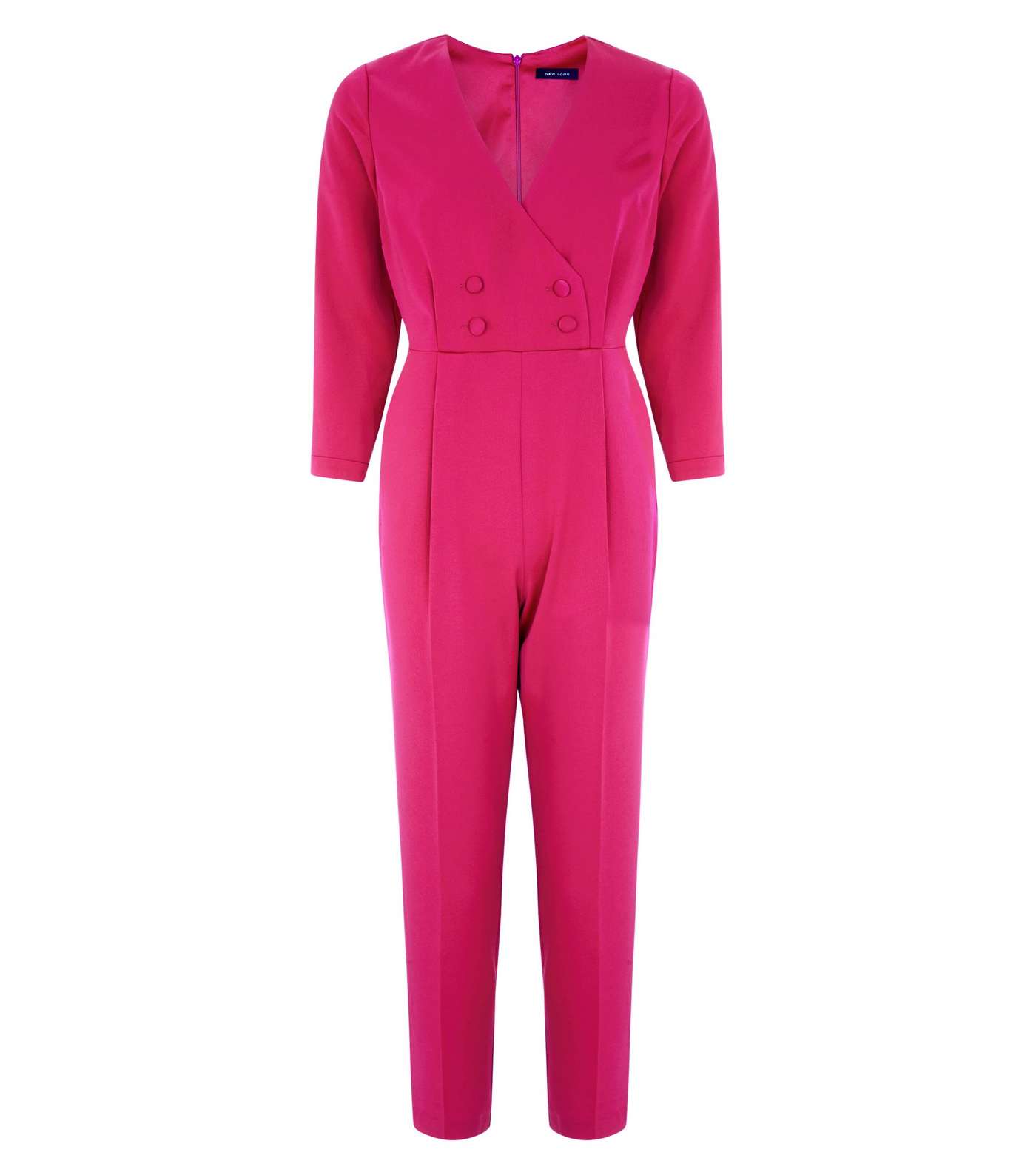 Petite Bright Pink Satin Tuxedo Jumpsuit Image 3