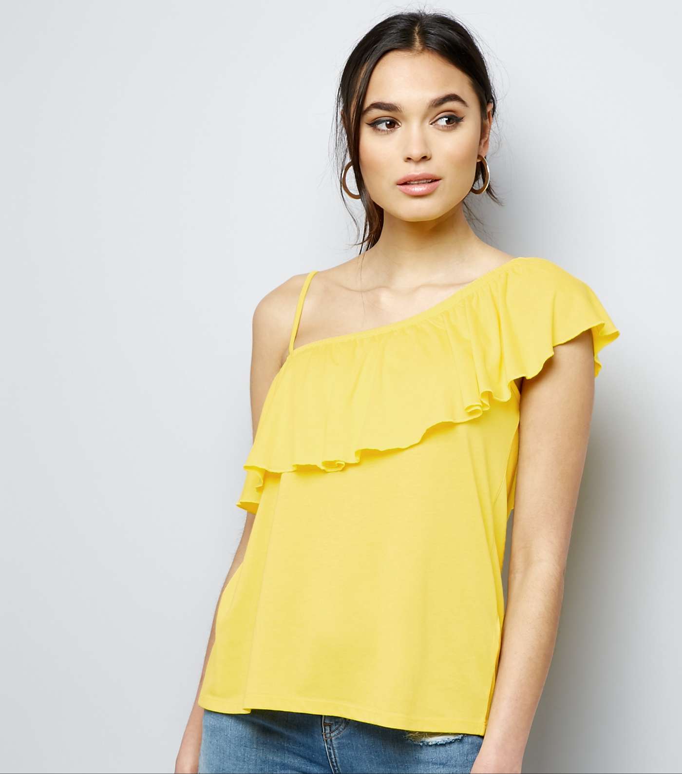 Yellow Frill Trim Off the Shoulder Top 