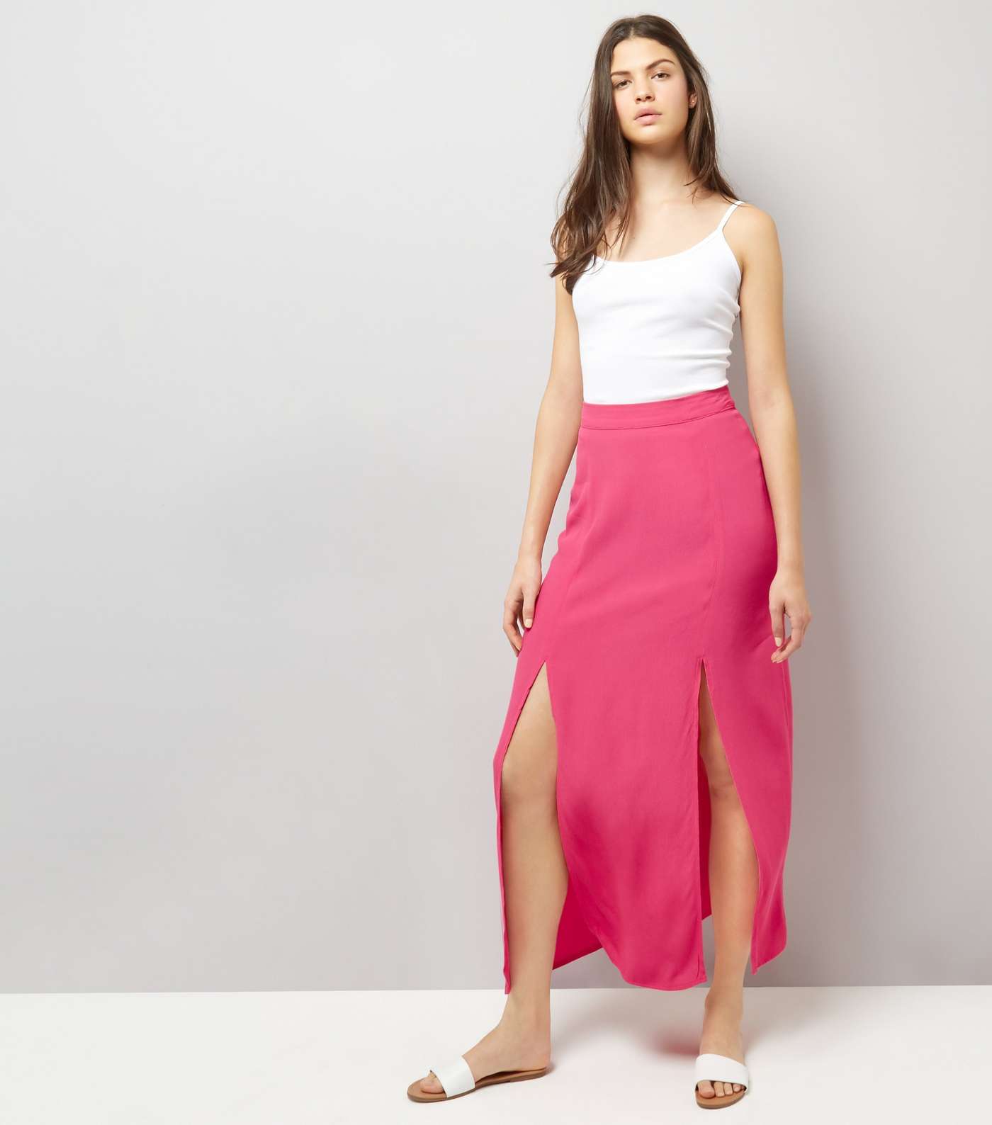 Bright Pink Split Side Maxi Skirt
