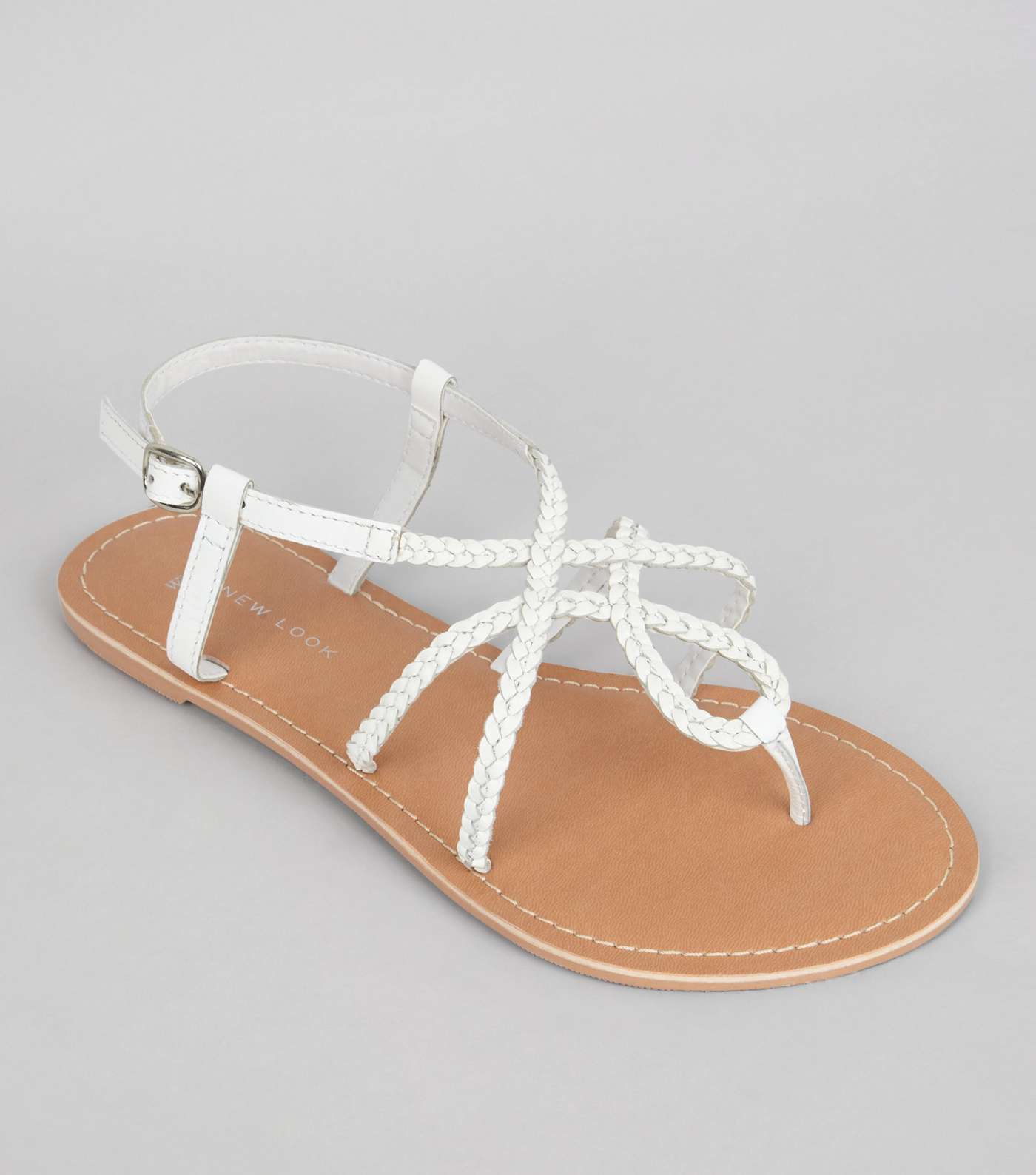Wide Fit White Leather Plaited Sandals