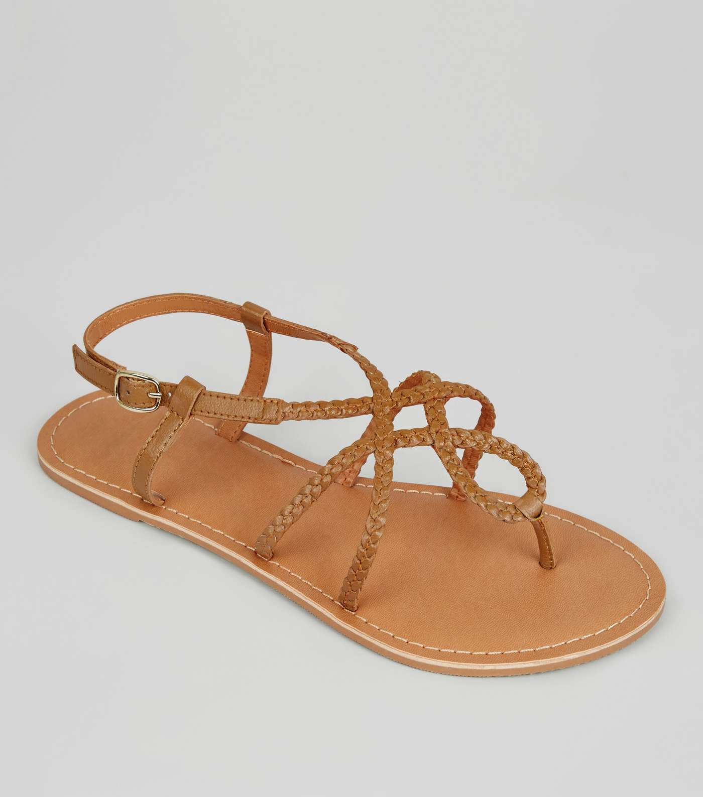Wide Fit Tan Leather Plaited Sandals