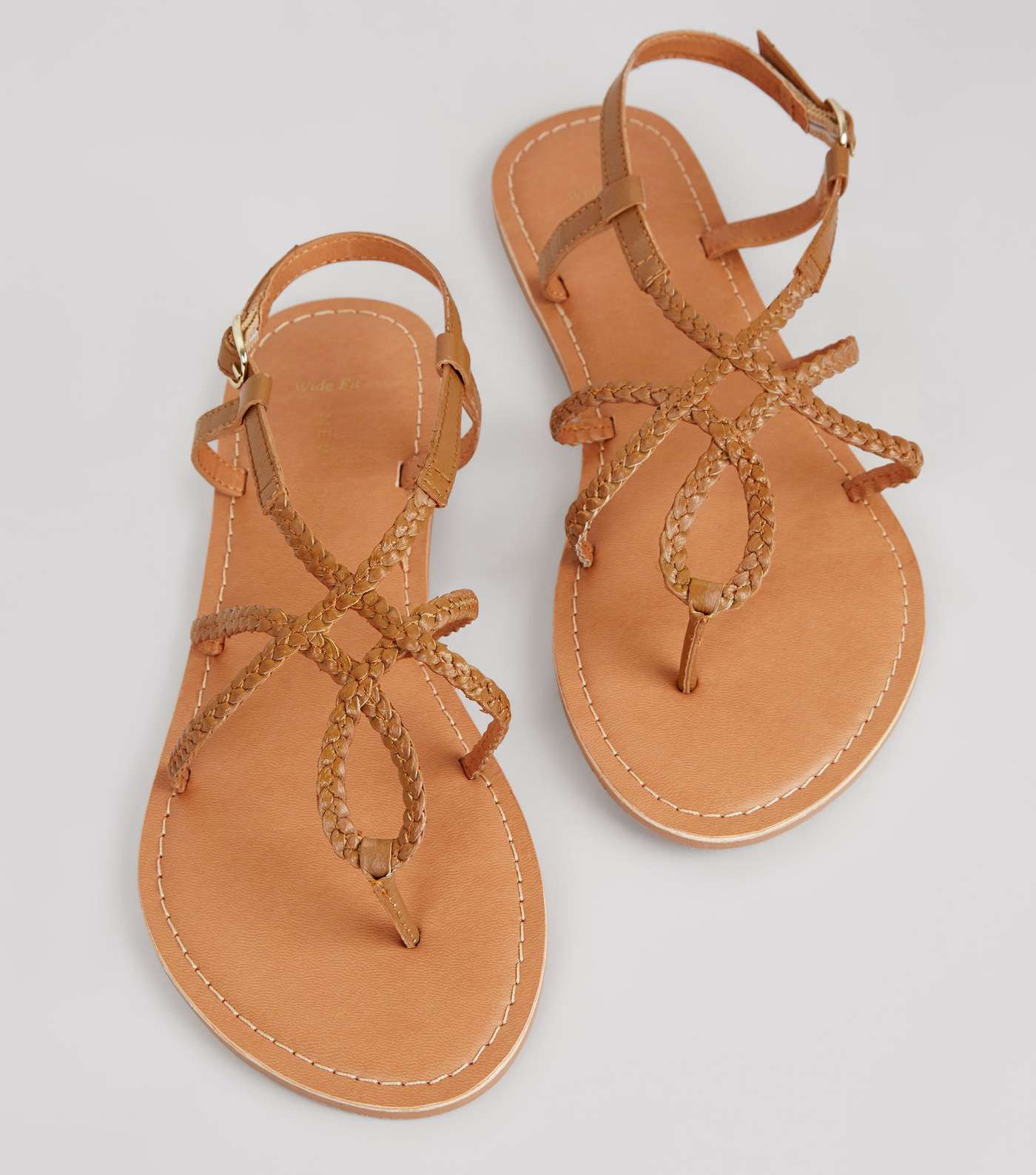 Wide Fit Tan Leather Plaited Sandals Image 5