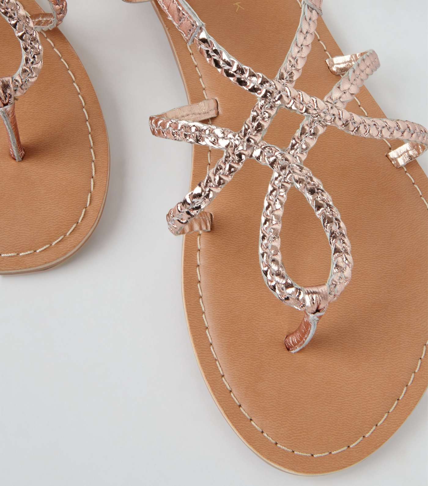 Wide Fit Rose Gold Leather Plaited Sandals Image 5