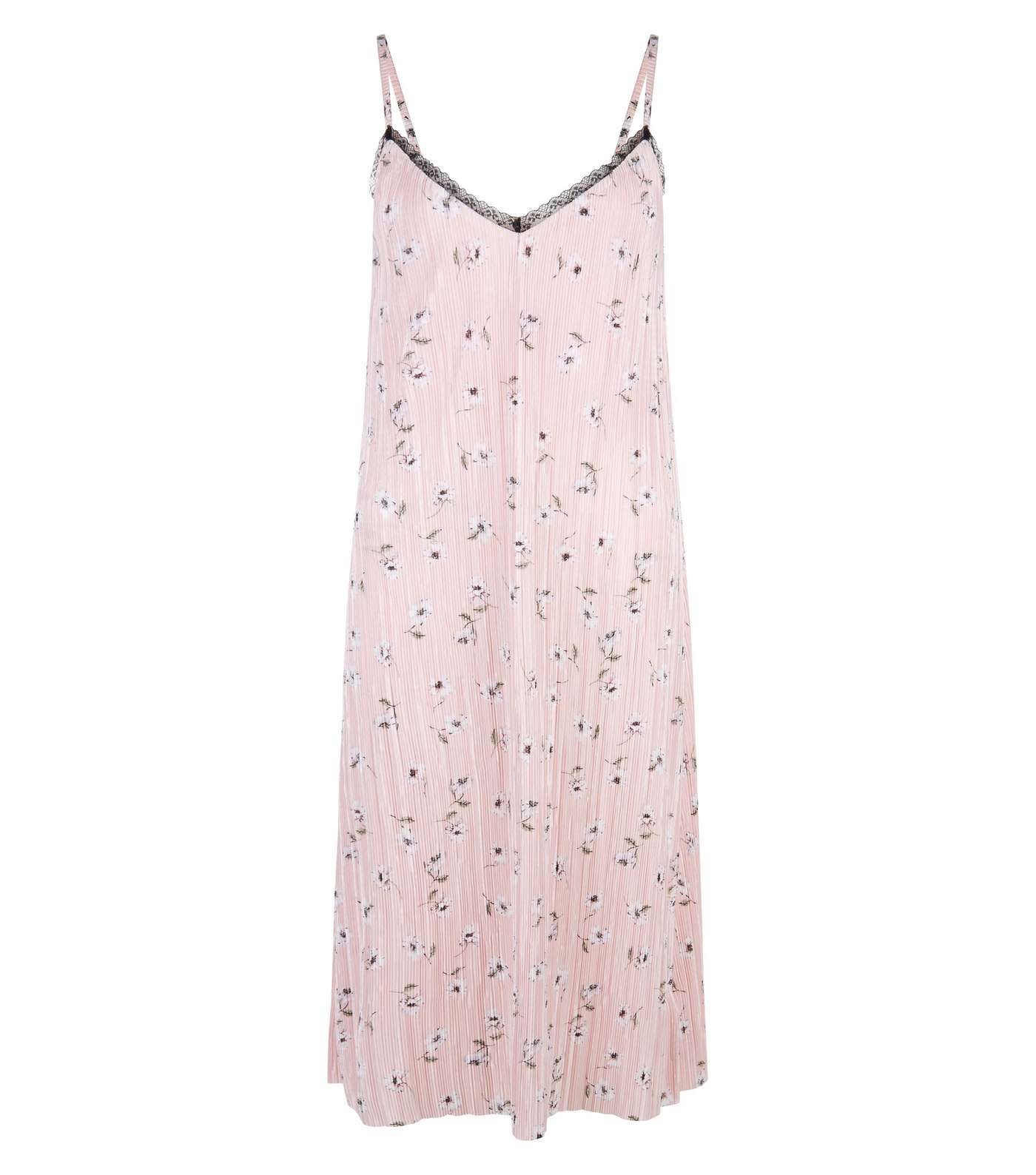Pink Floral Print Pleated Midi Slip Dress Image 4