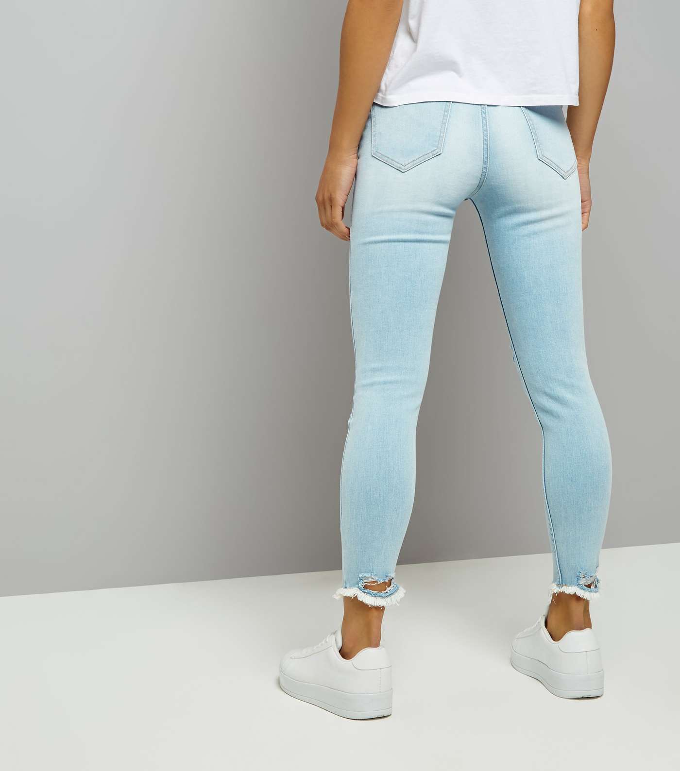 Petite Pale Blue Ripped Fray Hem Skinny Jeans Image 3
