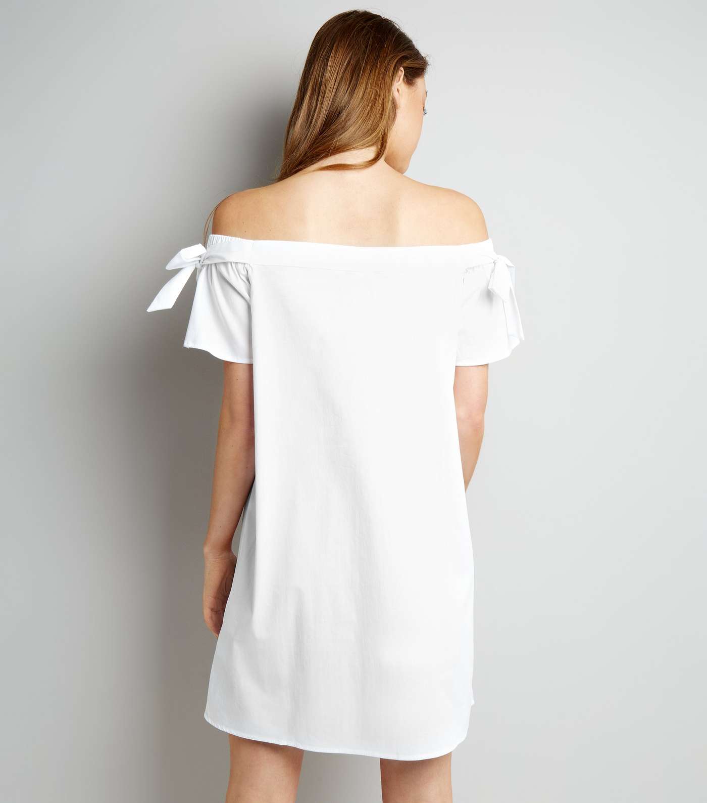 White Tie Sleeve Bardot Neck Dress Image 3