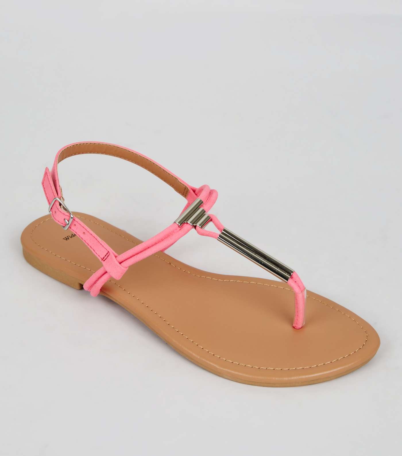 Wide Fit Neon Pink Suedette Toe Post Sandals