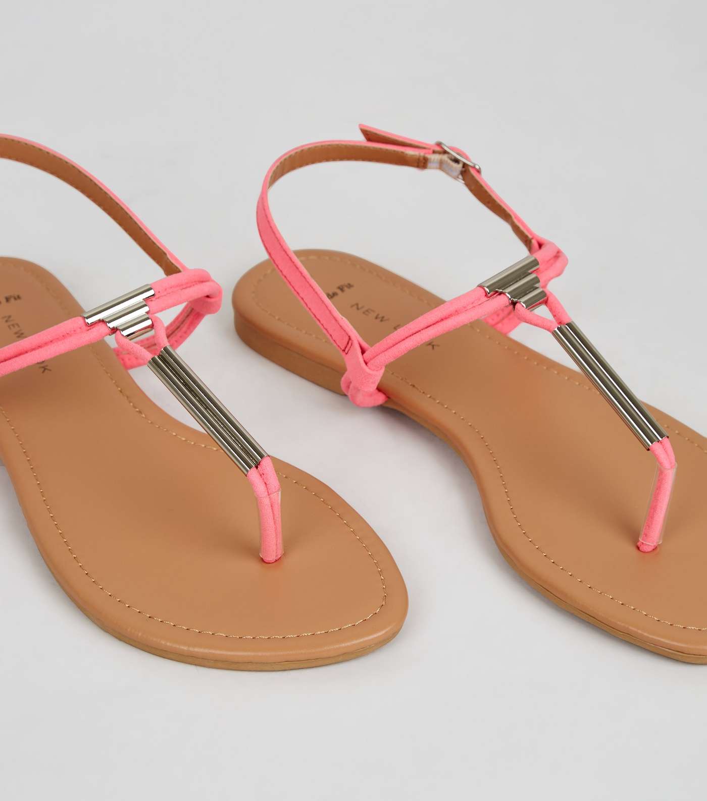 Wide Fit Neon Pink Suedette Toe Post Sandals Image 5