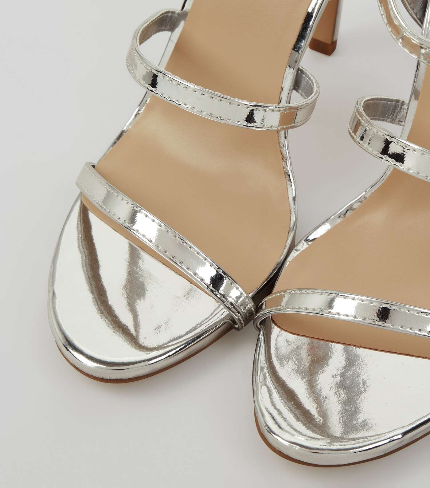 Silver Triple Strap Heeled Sandals Image 4