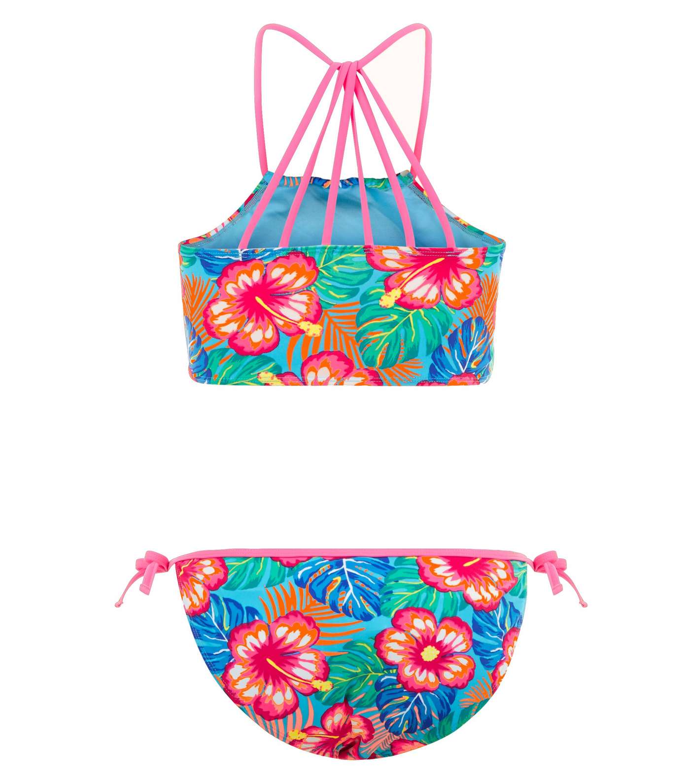 Teens Red Tropical Print Multi Strap Bikini Image 2