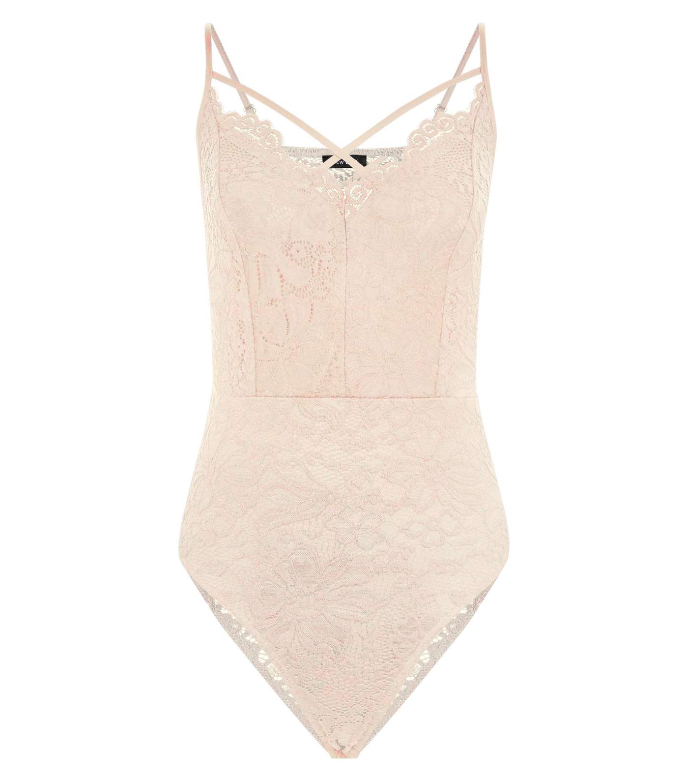 Shell Pink Lace Cross Strap Front Bodysuit  Image 4