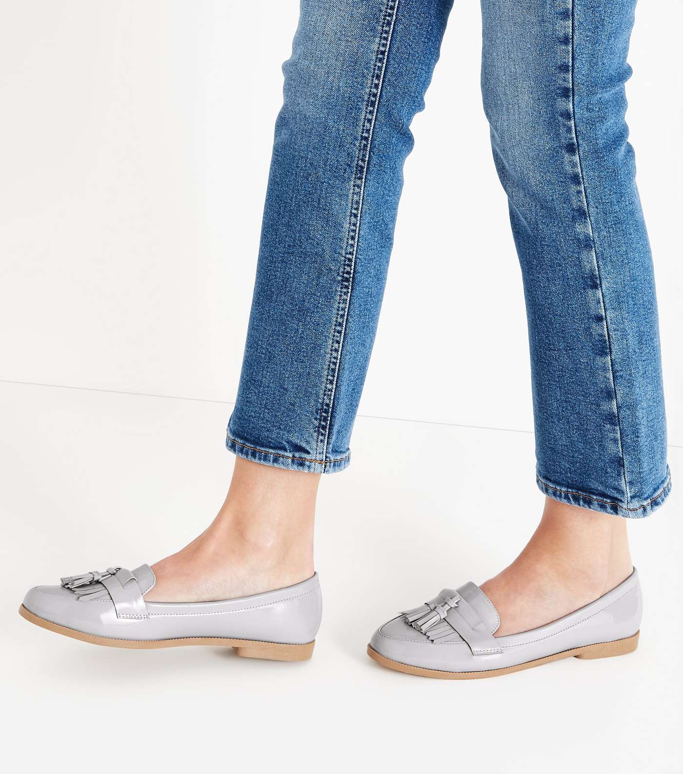Grey Patent Fringe Front Loafers Image 2