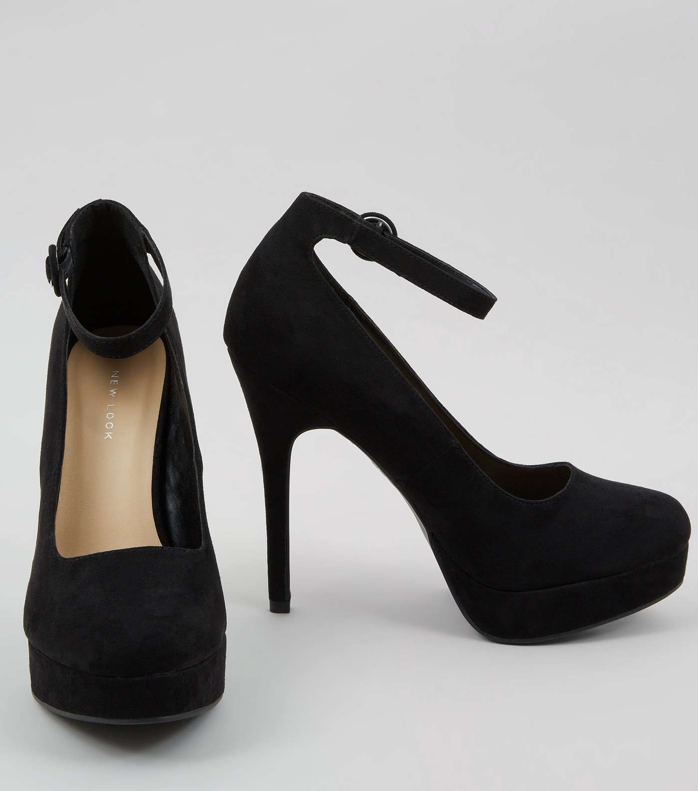 Black Suedette Platform Ankle Strap Heels Image 4