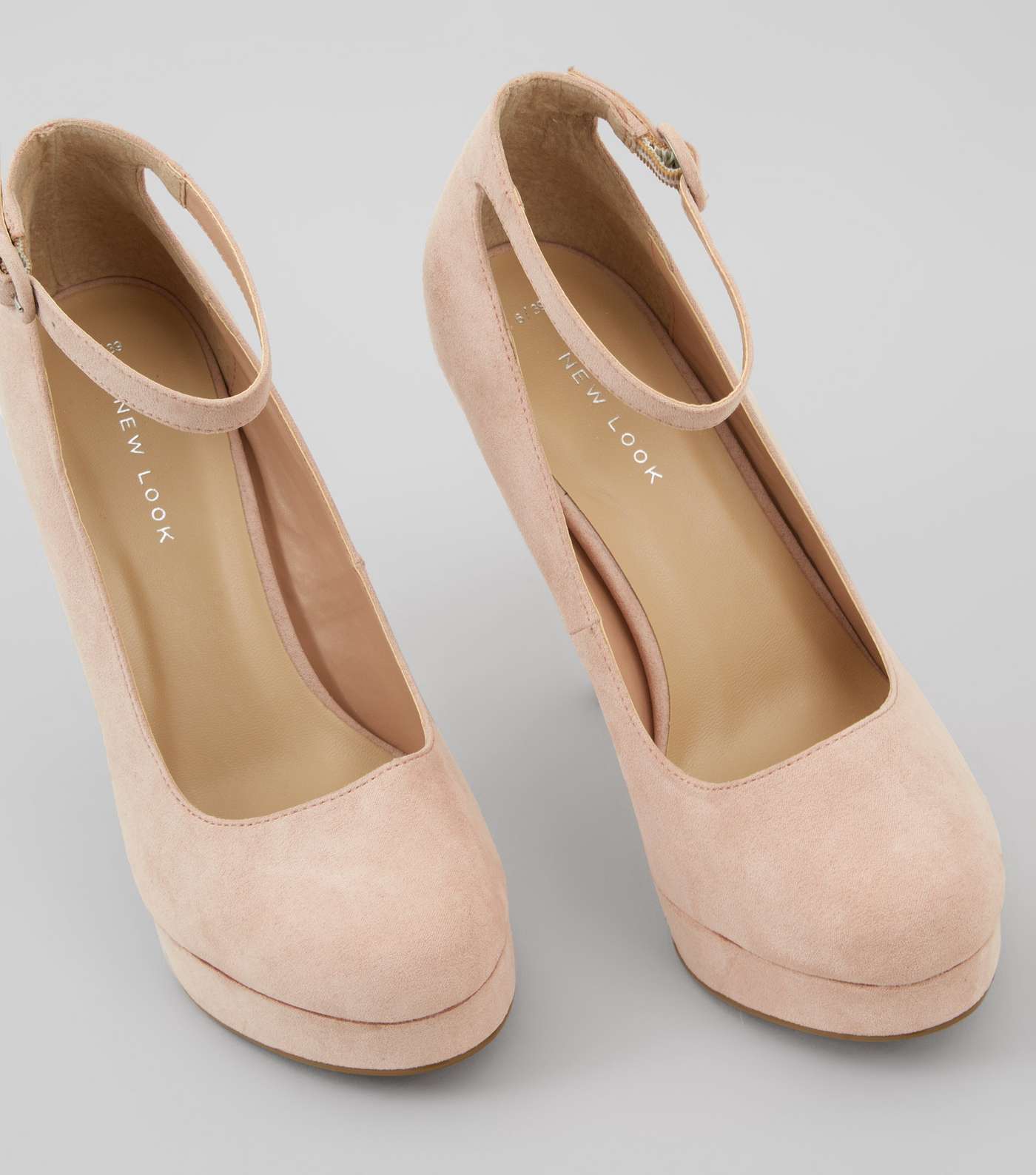 Pink Suedette Platform Ankle Strap Heels Image 4