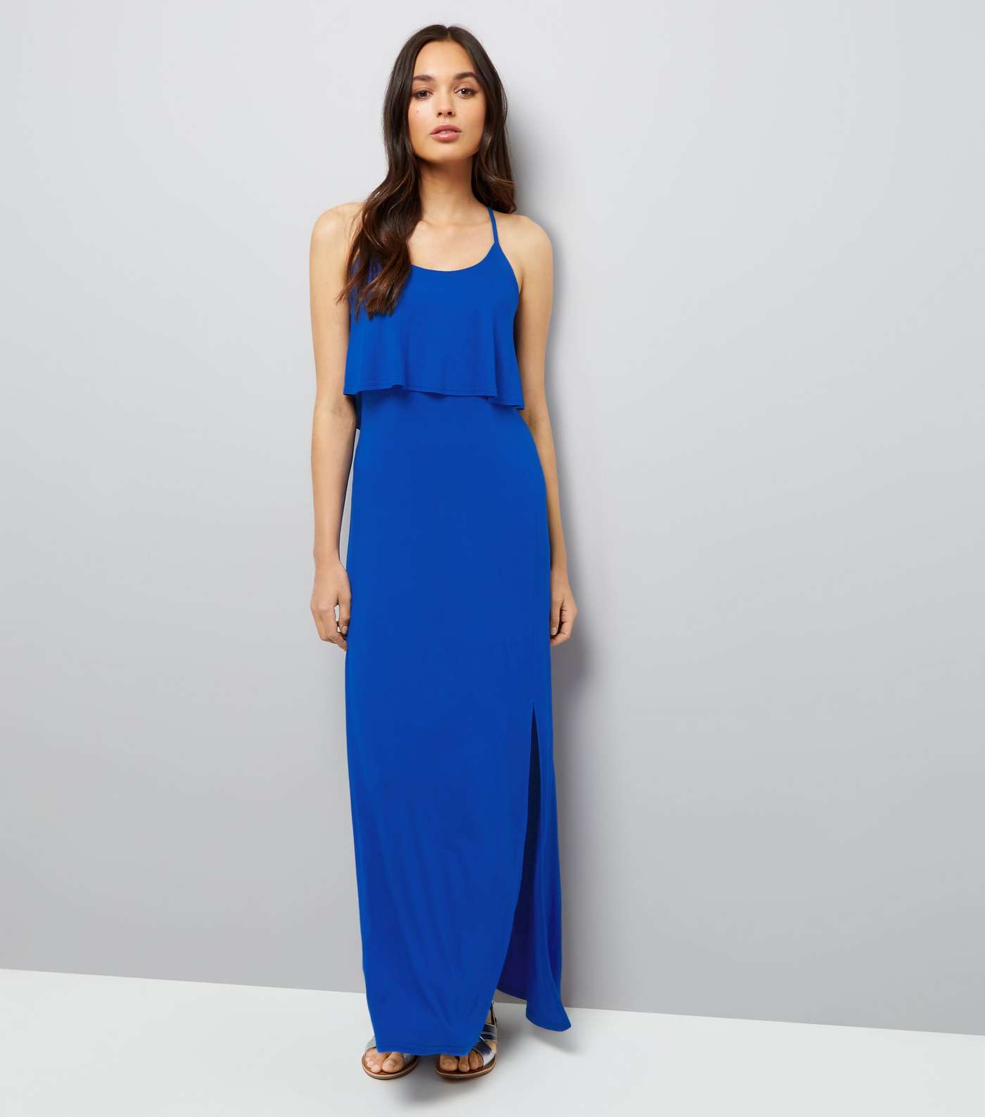 Blue Layered Split Side Maxi Dress 