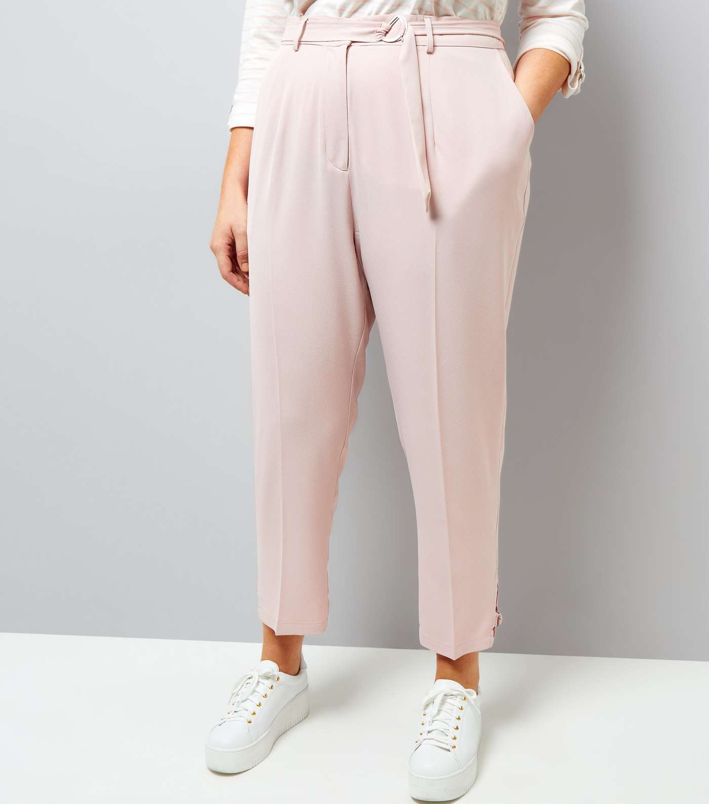 Curves Pink D-Ring Hem Cropped Trousers