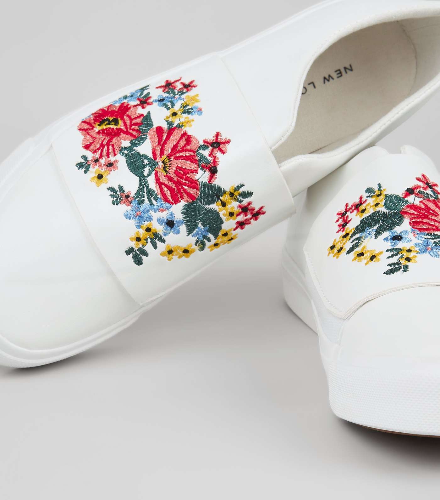 White Floral Embroidered Plimsolls Image 4