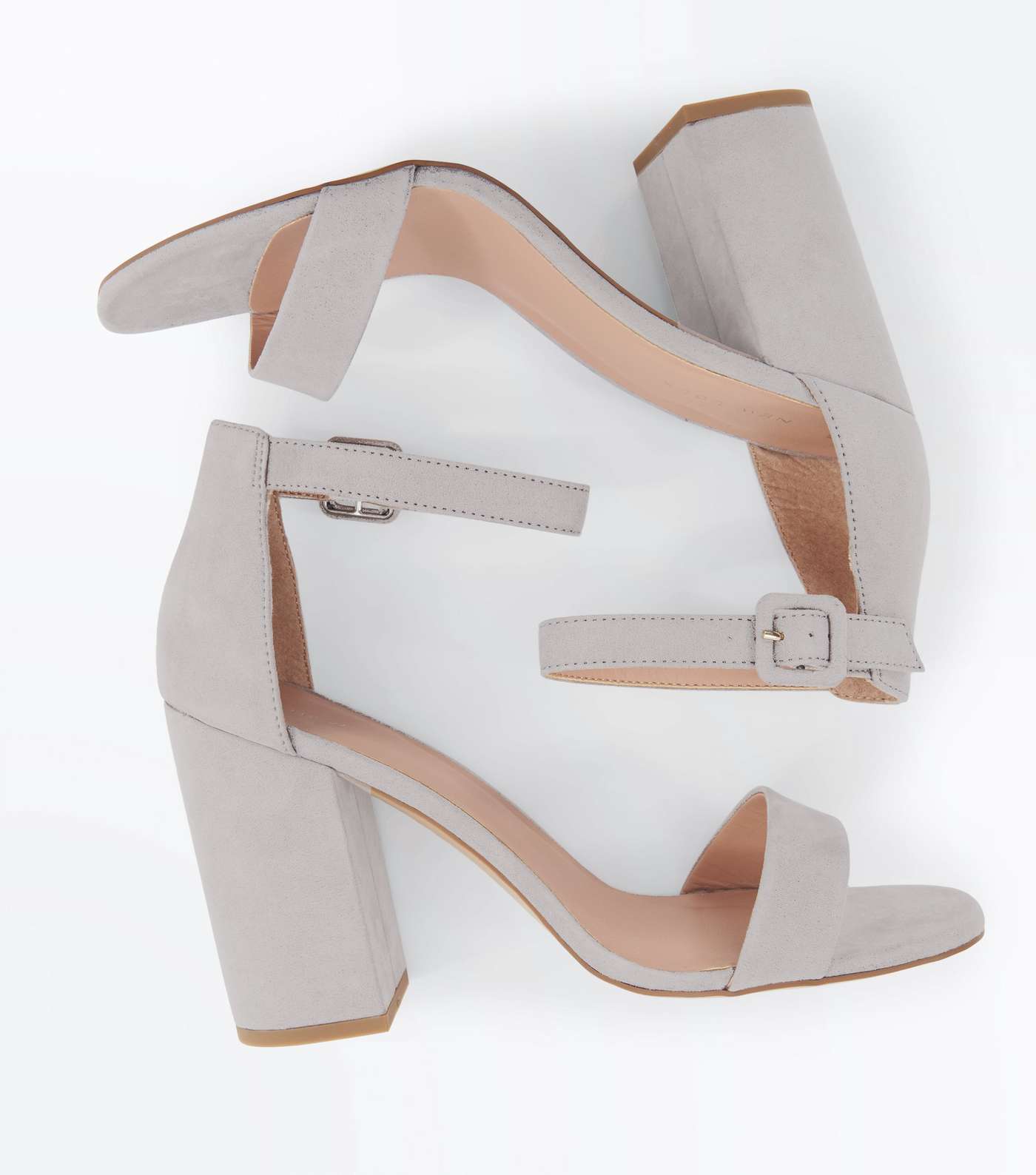Grey Suedette Barely There Block Heels Image 4
