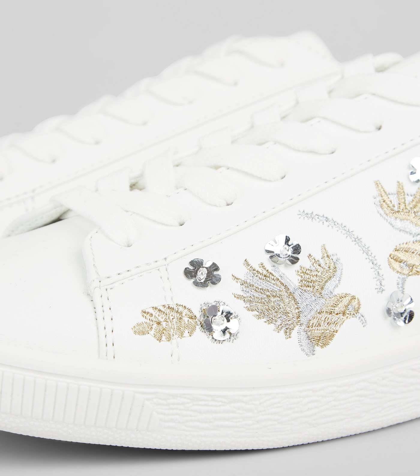 White Bird Embroidered Lace Up Trainers Image 4