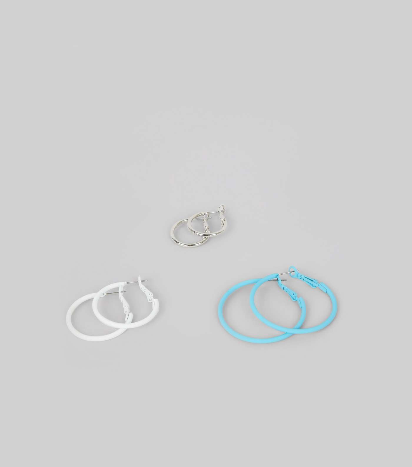 3 Pack Blue White and Silver Hoop Earrings Image 2