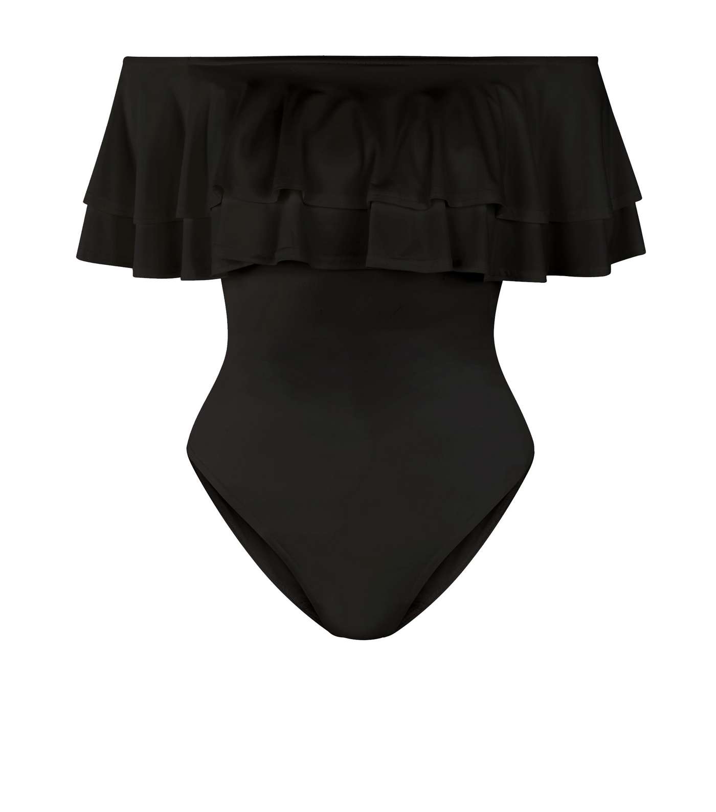 Black Layered Frill Trim Bardot Neck Bodysuit  Image 4