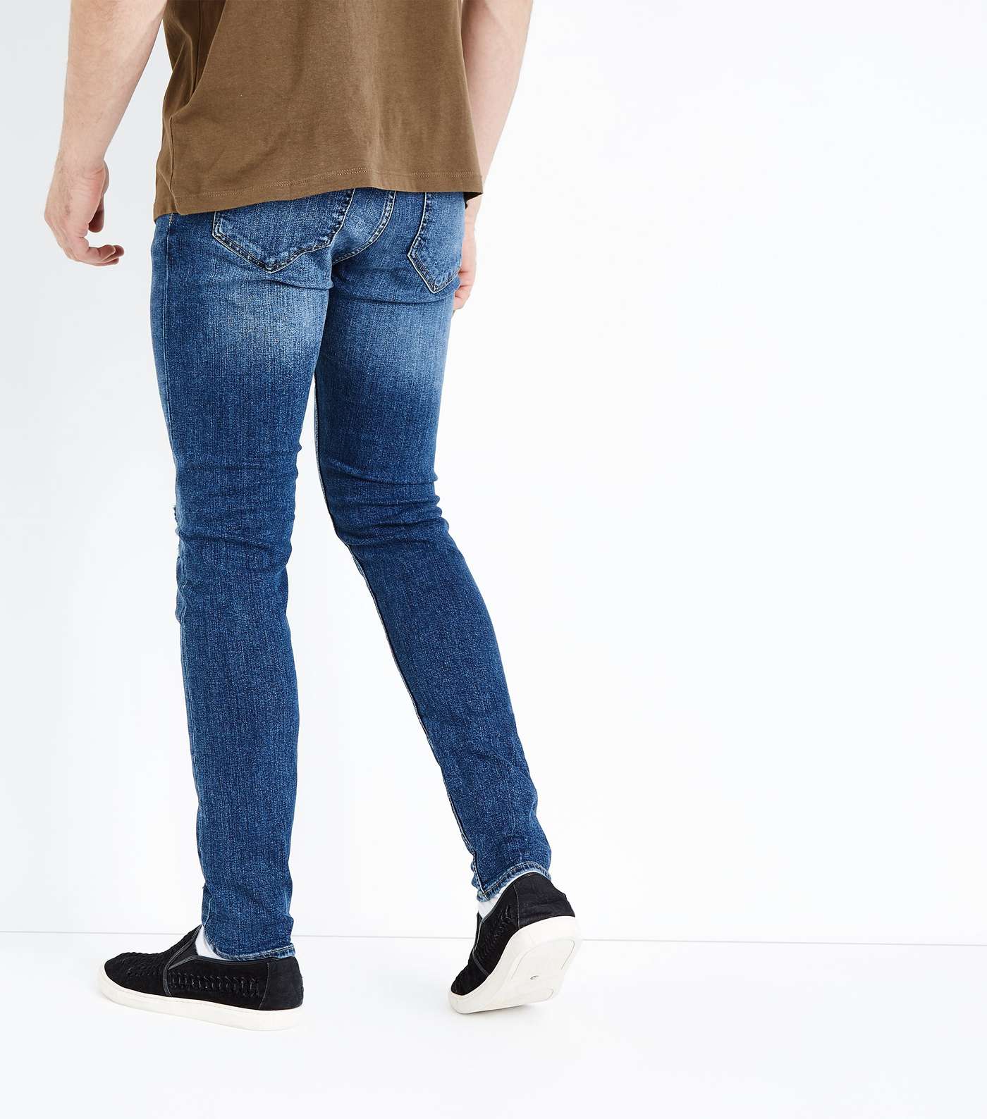 Blue Ripped Knee Stretch Skinny Jeans Image 3