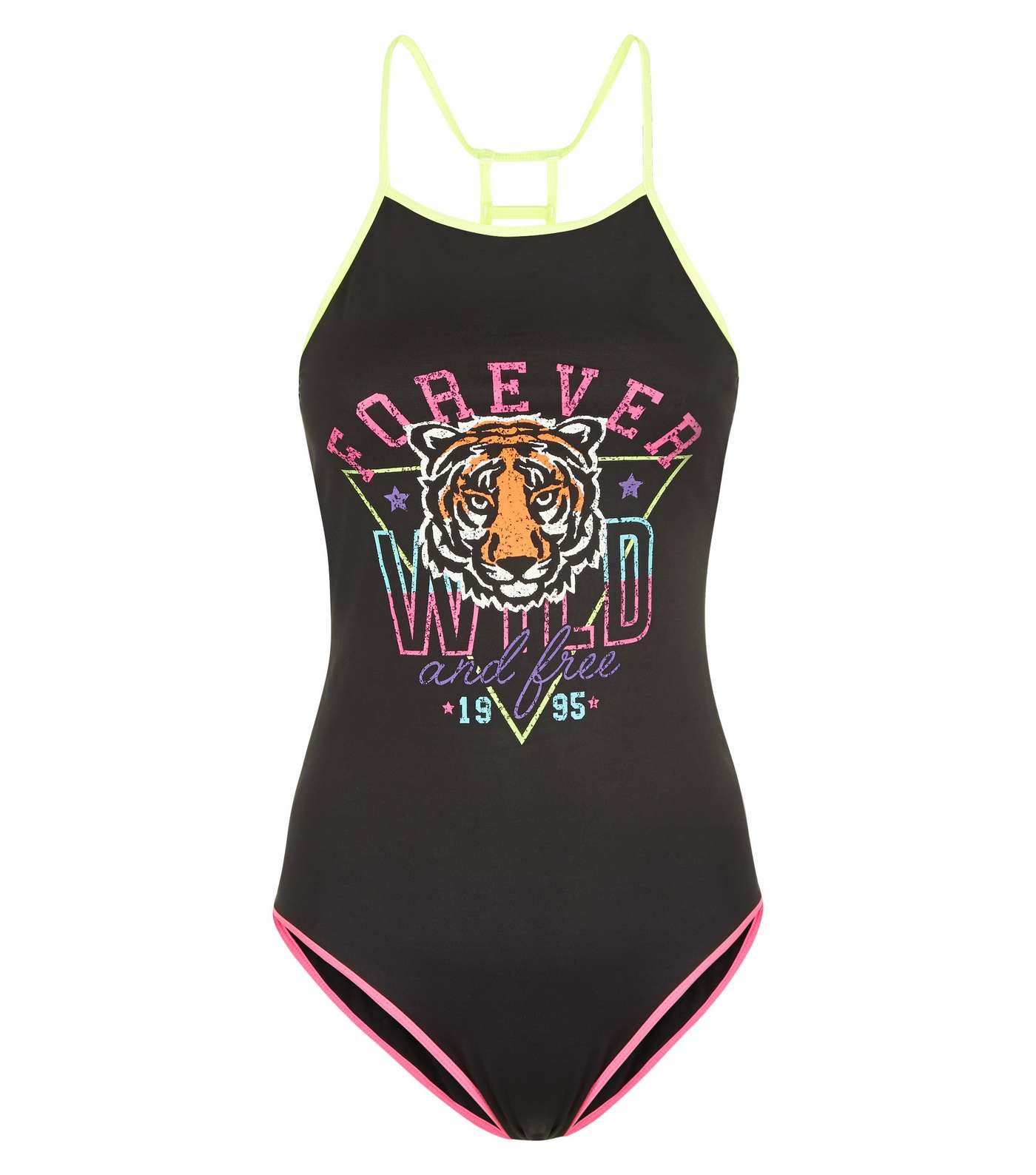 Girls Black Tiger Slogan Swimsuit
