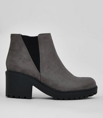 grey suedette chunky chelsea boots
