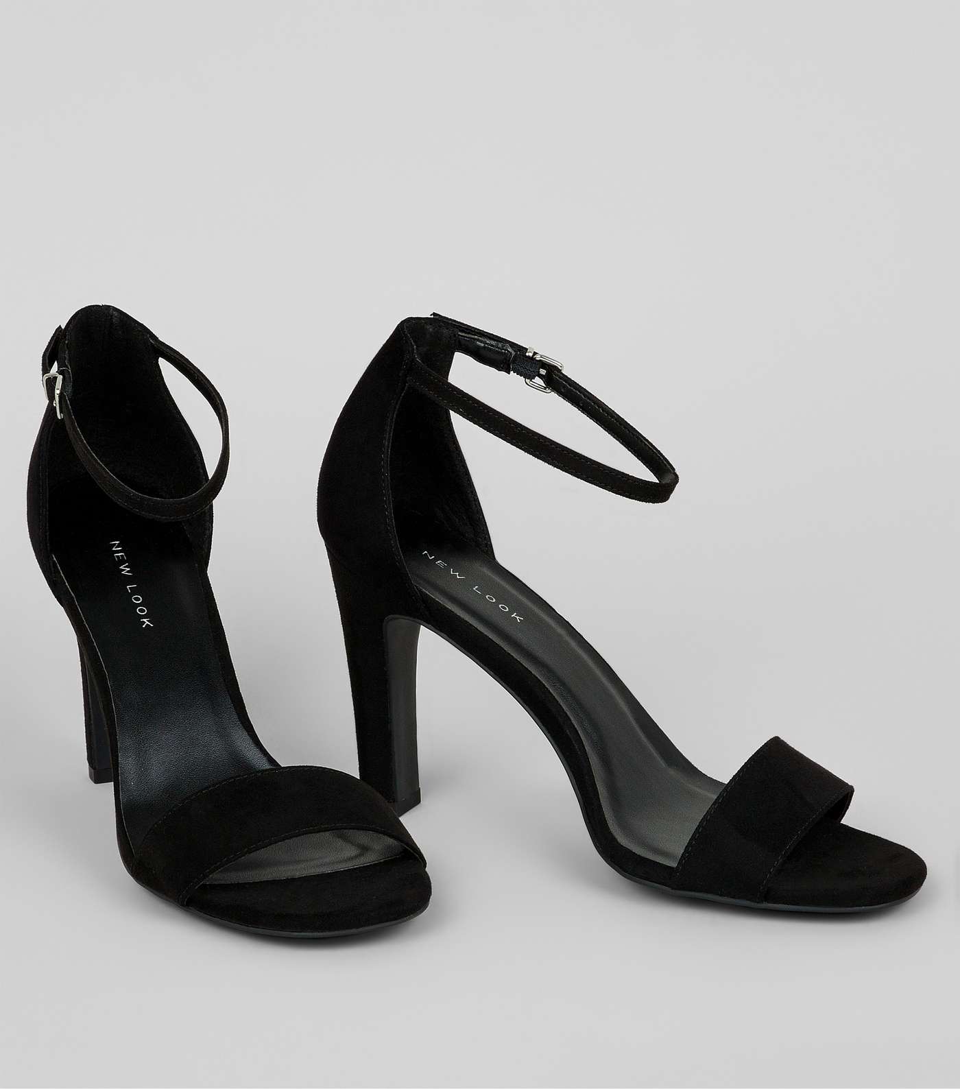 Black Suedette Slim Block Heel Sandals Image 4