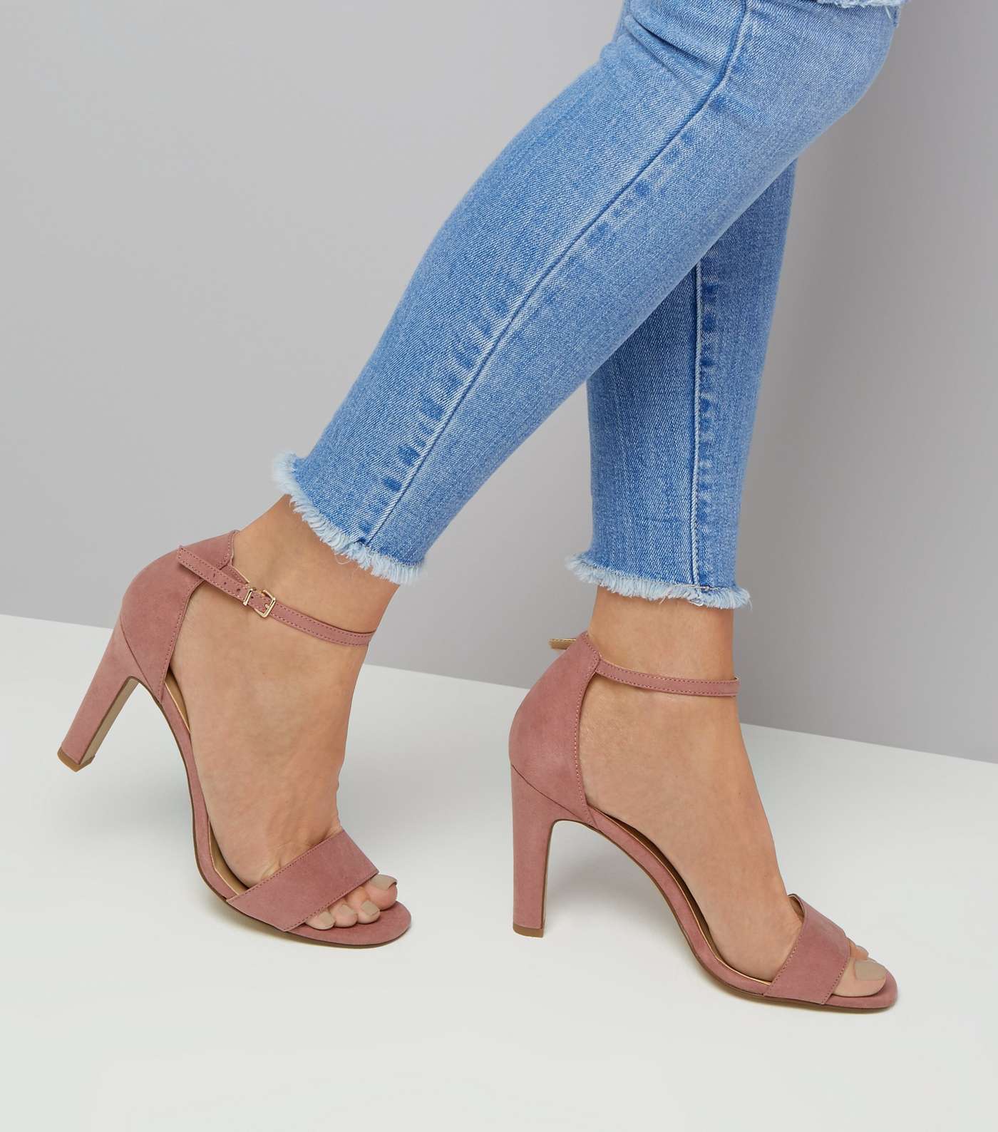 Pink Suedette Slim Block Heel Sandals Image 2