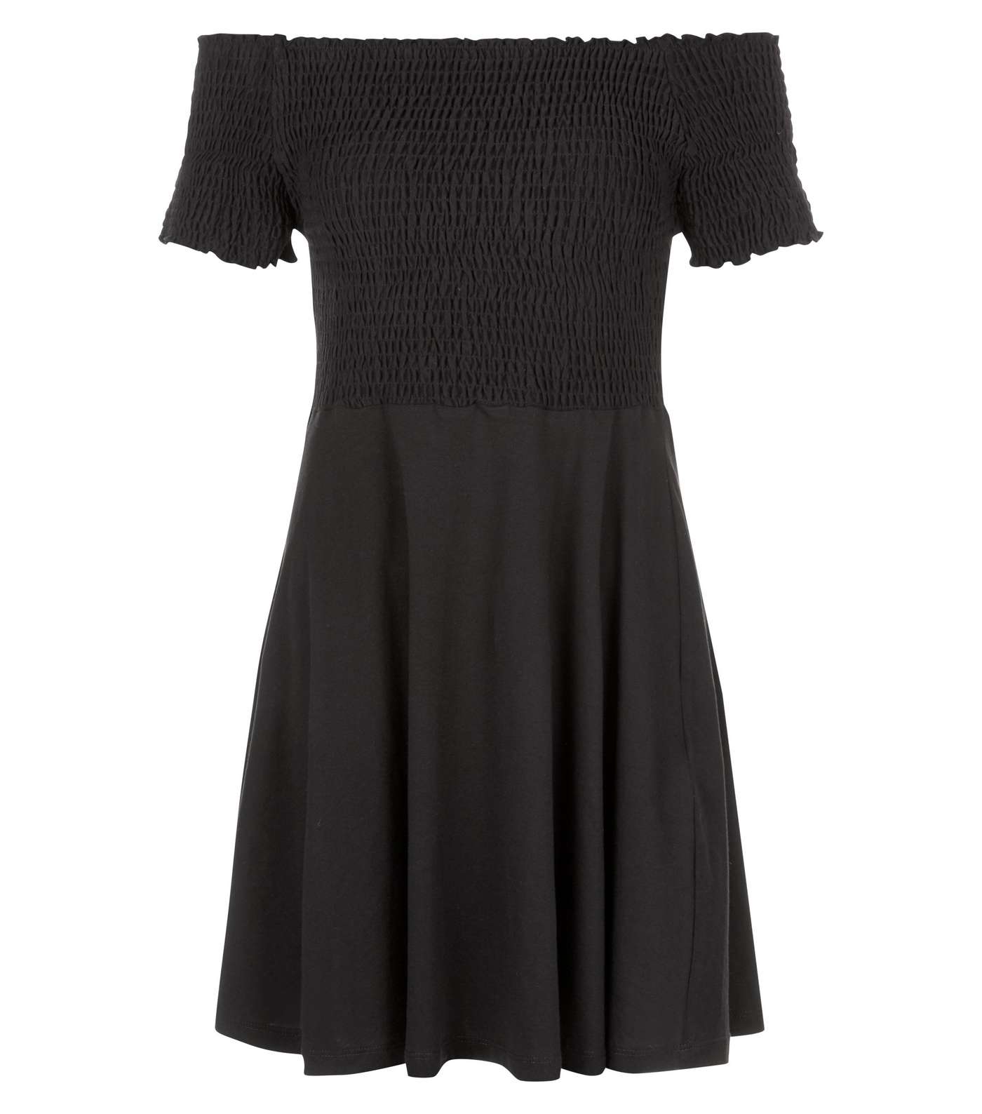 Black Shirred Bardot Neck Skater Dress Image 4