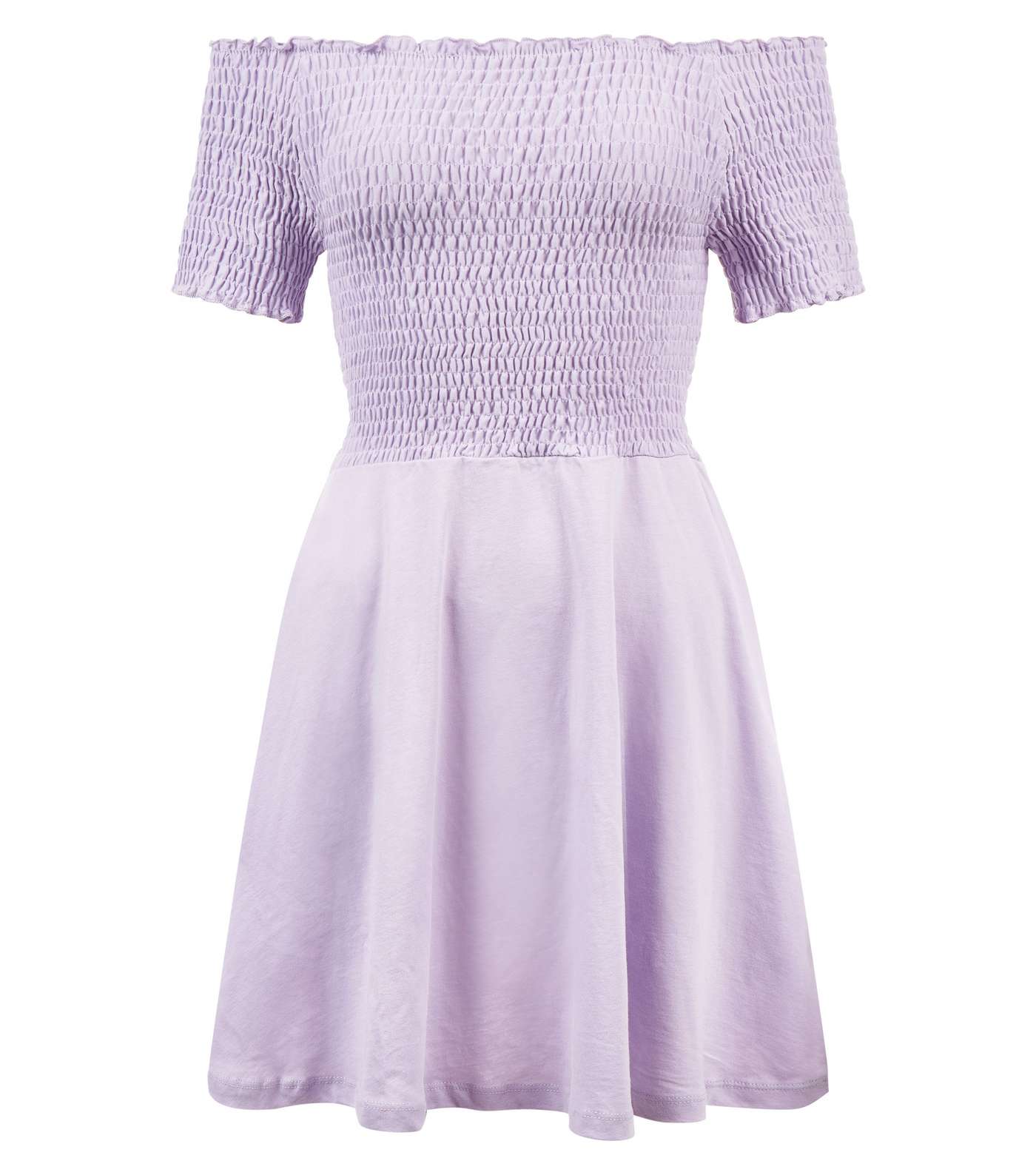 Lilac Shirred Bardot Neck Skater Dress Image 4