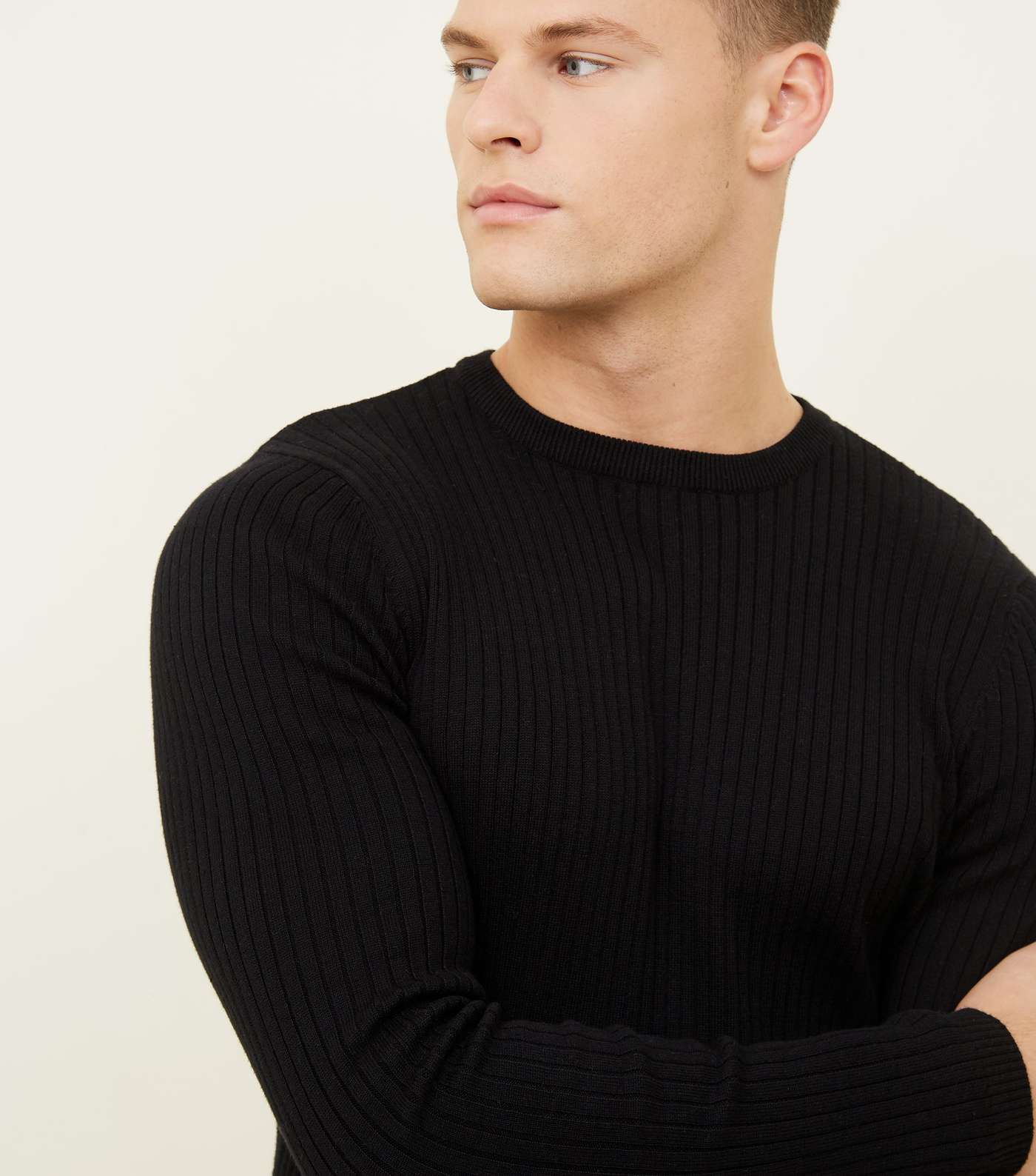 Black Ribbed Muscle Fit Jumper Image 5