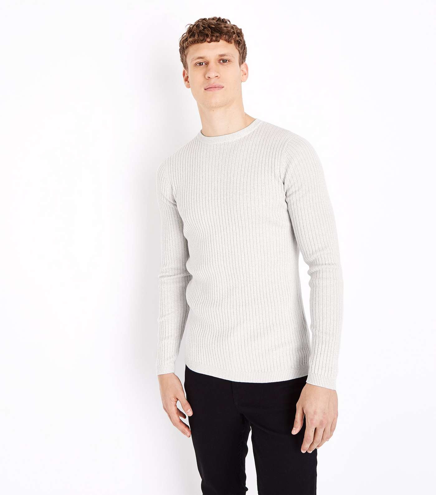 Cream Ribbed Muscle Fit Jumper