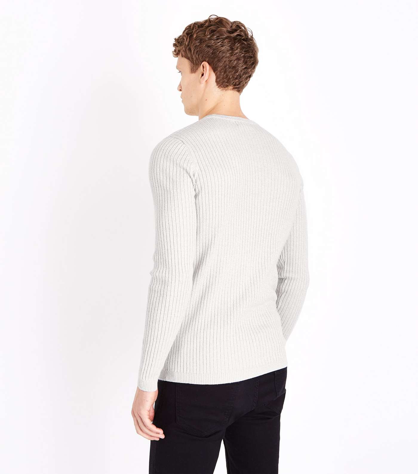 Cream Ribbed Muscle Fit Jumper Image 3