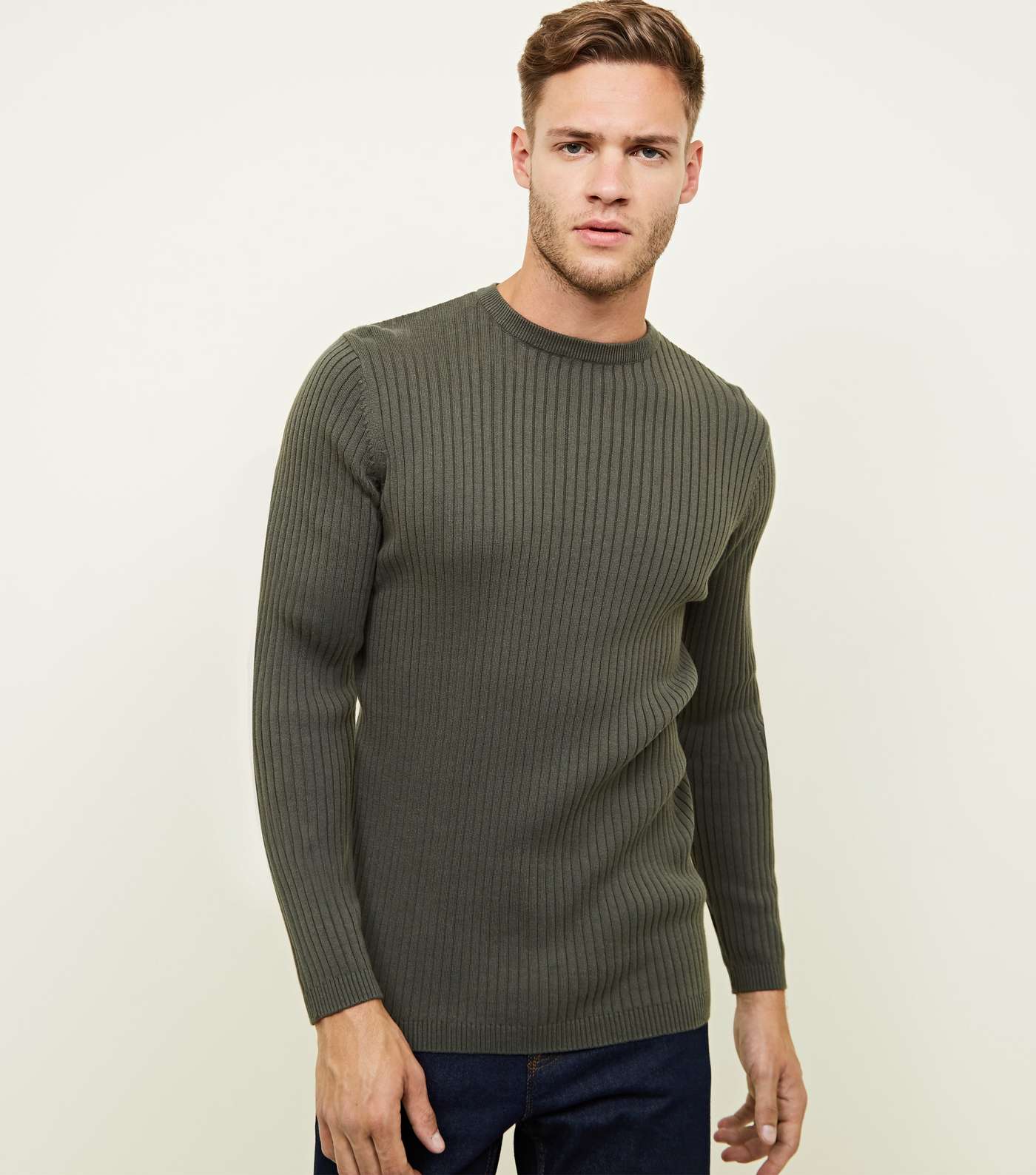 Khaki Ribbed Muscle Fit Jumper