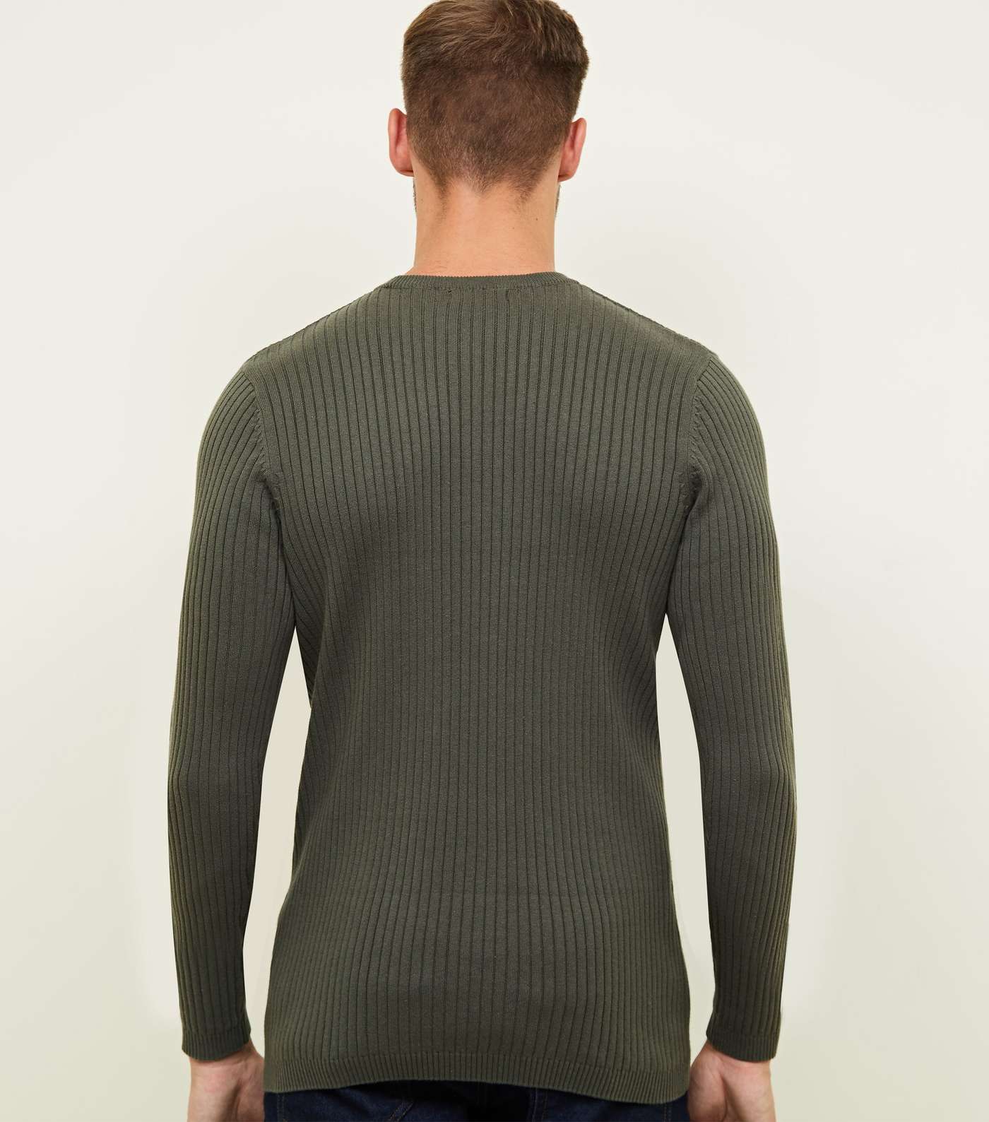 Khaki Ribbed Muscle Fit Jumper Image 3