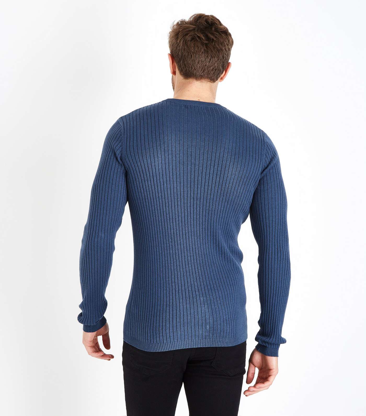 Blue Ribbed Muscle Fit Jumper Image 3