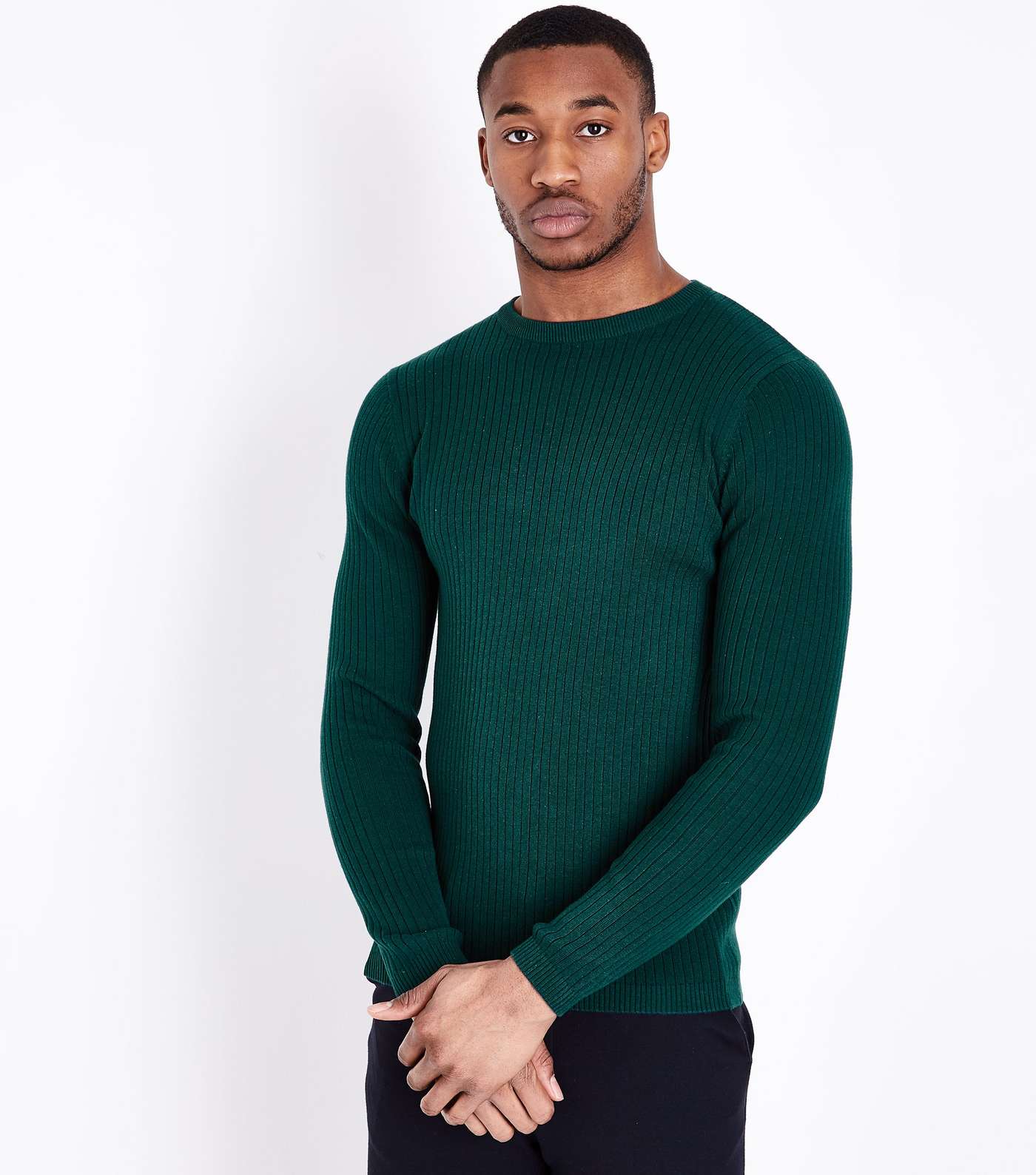 Teal Ribbed Muscle Fit Jumper