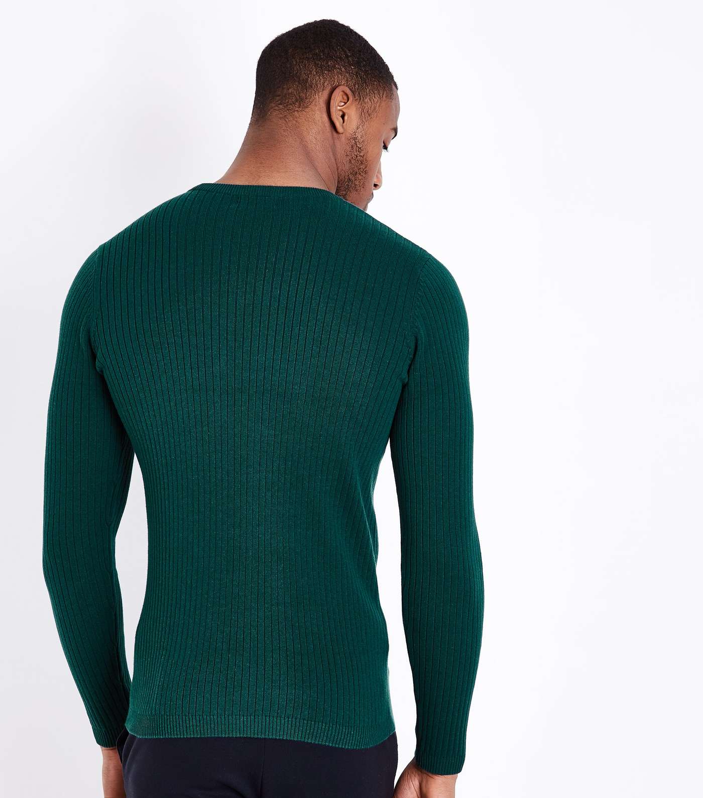 Teal Ribbed Muscle Fit Jumper Image 3