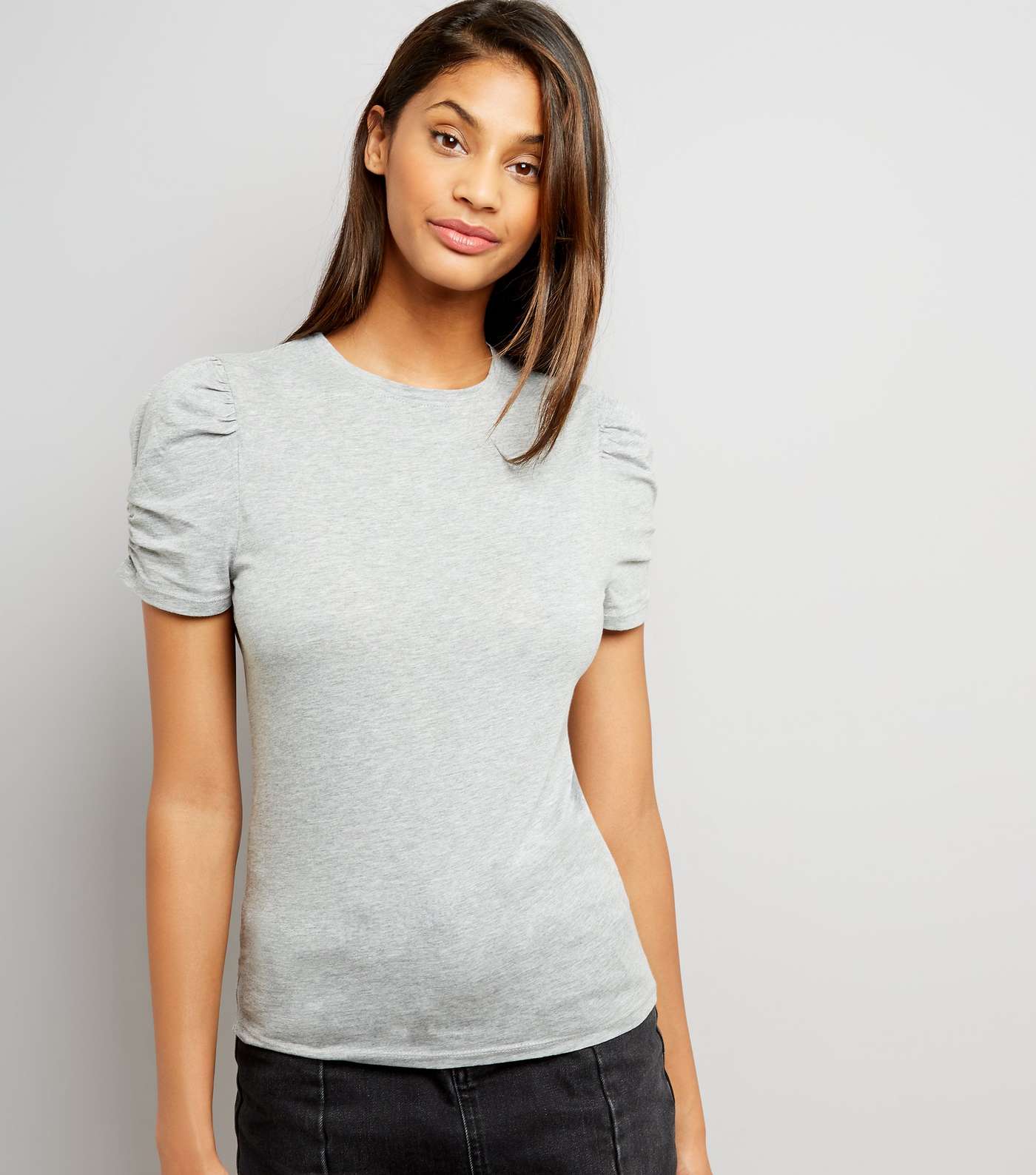 Tall Grey Ruched Sleeve T-Shirt