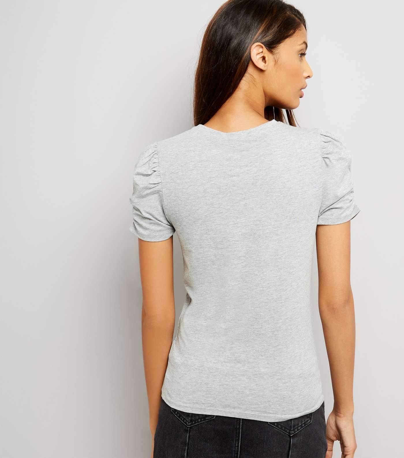 Tall Grey Ruched Sleeve T-Shirt Image 3
