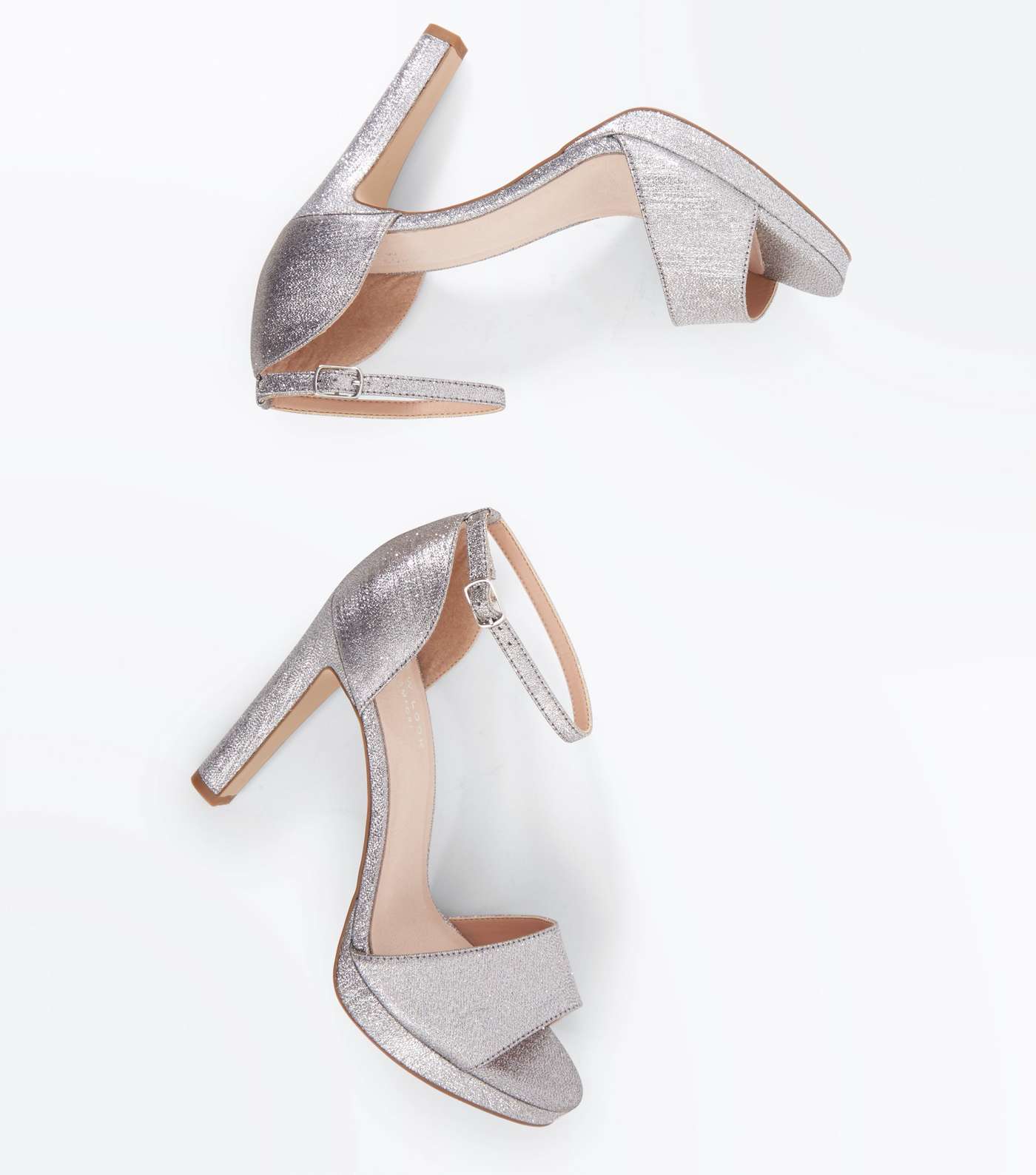 Silver Glitter Comfort Platform Block Heel Sandals Image 4