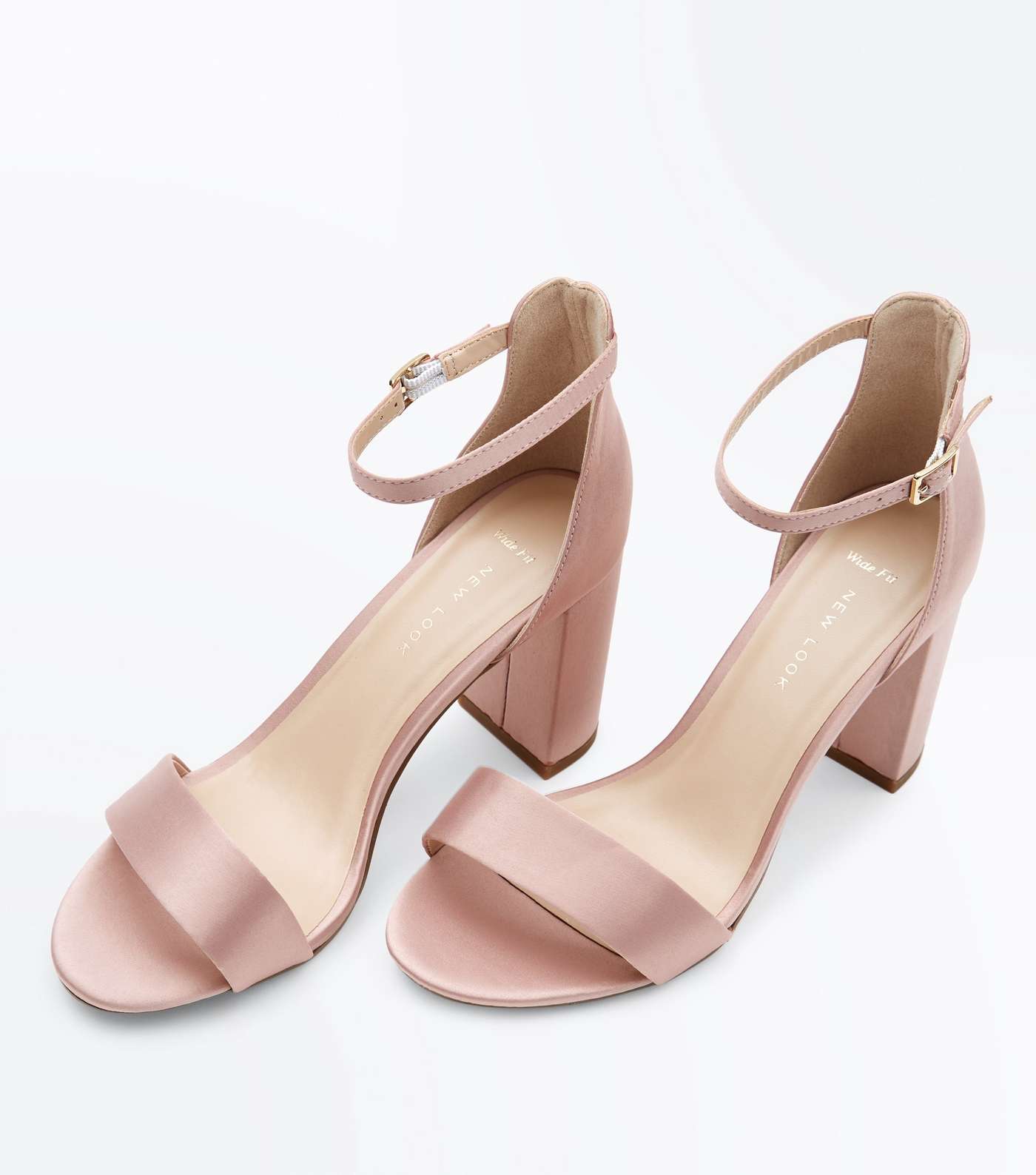 Wide Fit Nude Satin Ankle Strap Block Heels Image 4