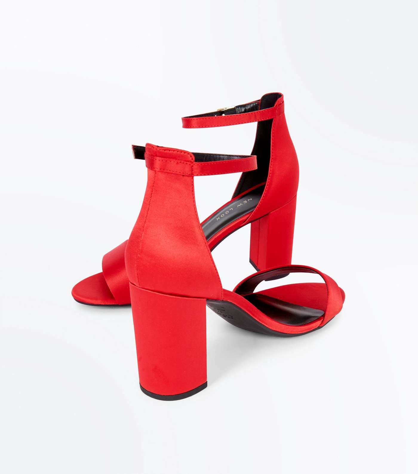 Wide Fit Red Satin Ankle Strap Block Heels Image 4